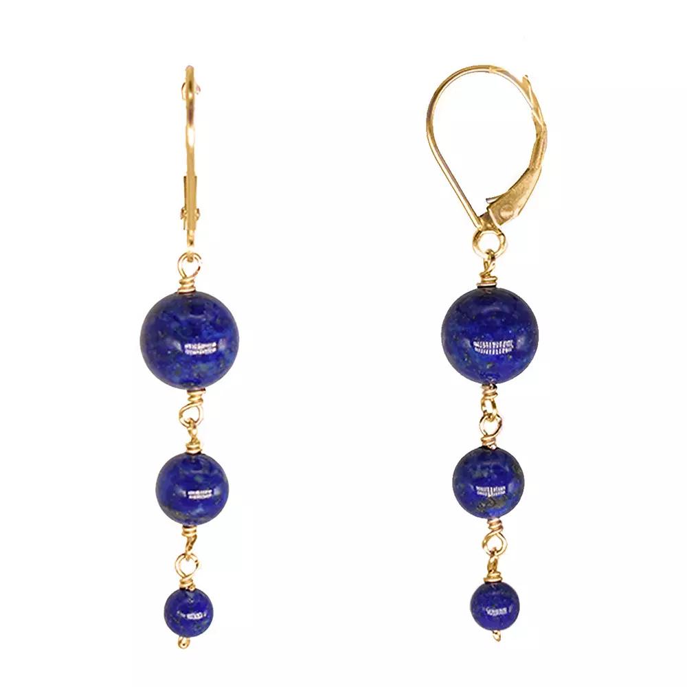 Jewelmak 14k Gold Lapis Lazuli Graduated Ball Drop Leverback Earrings, Women's Product Image
