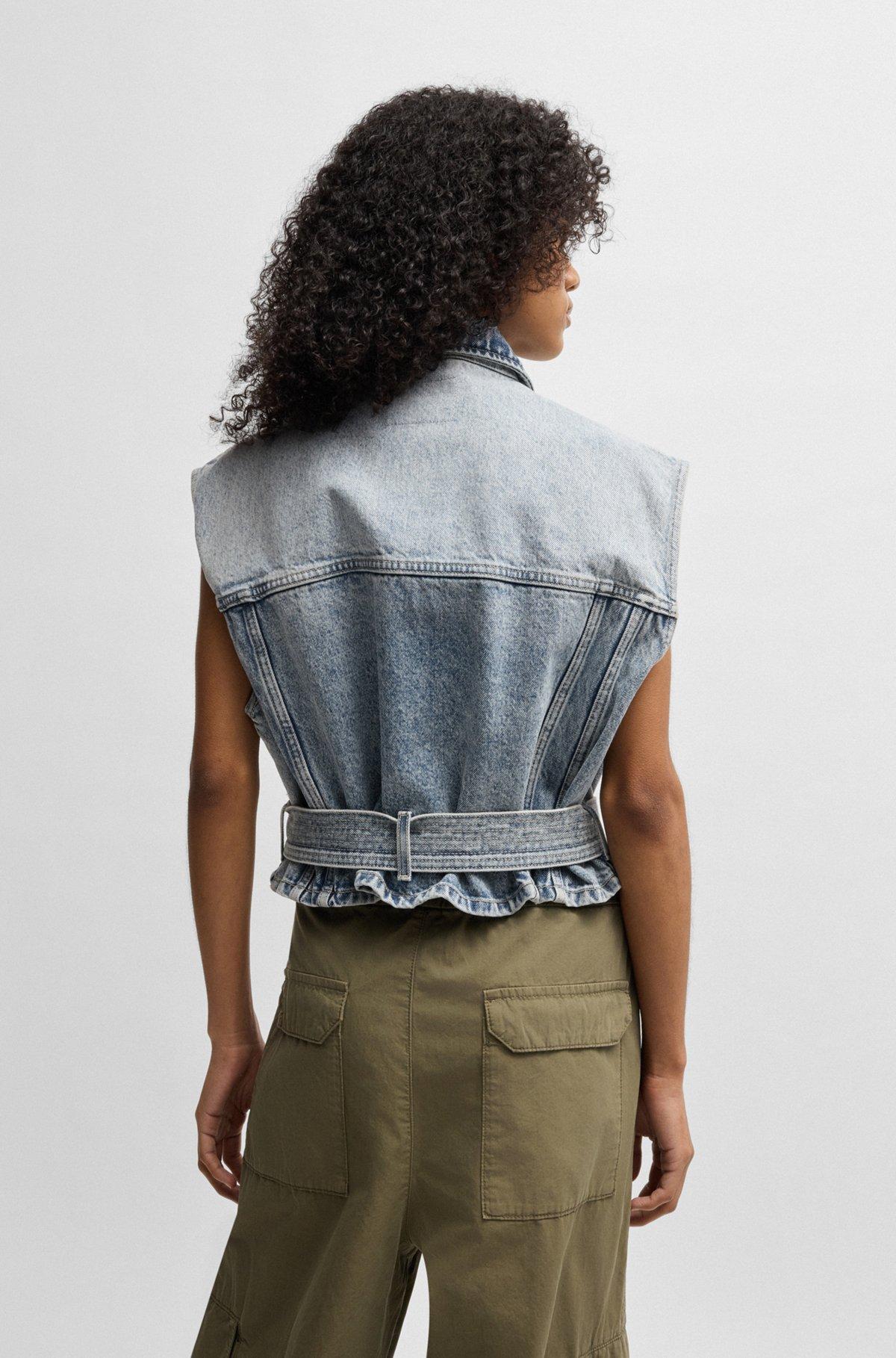 HUGO - Sleeveless denim jacket with stitched belt - Blue Product Image