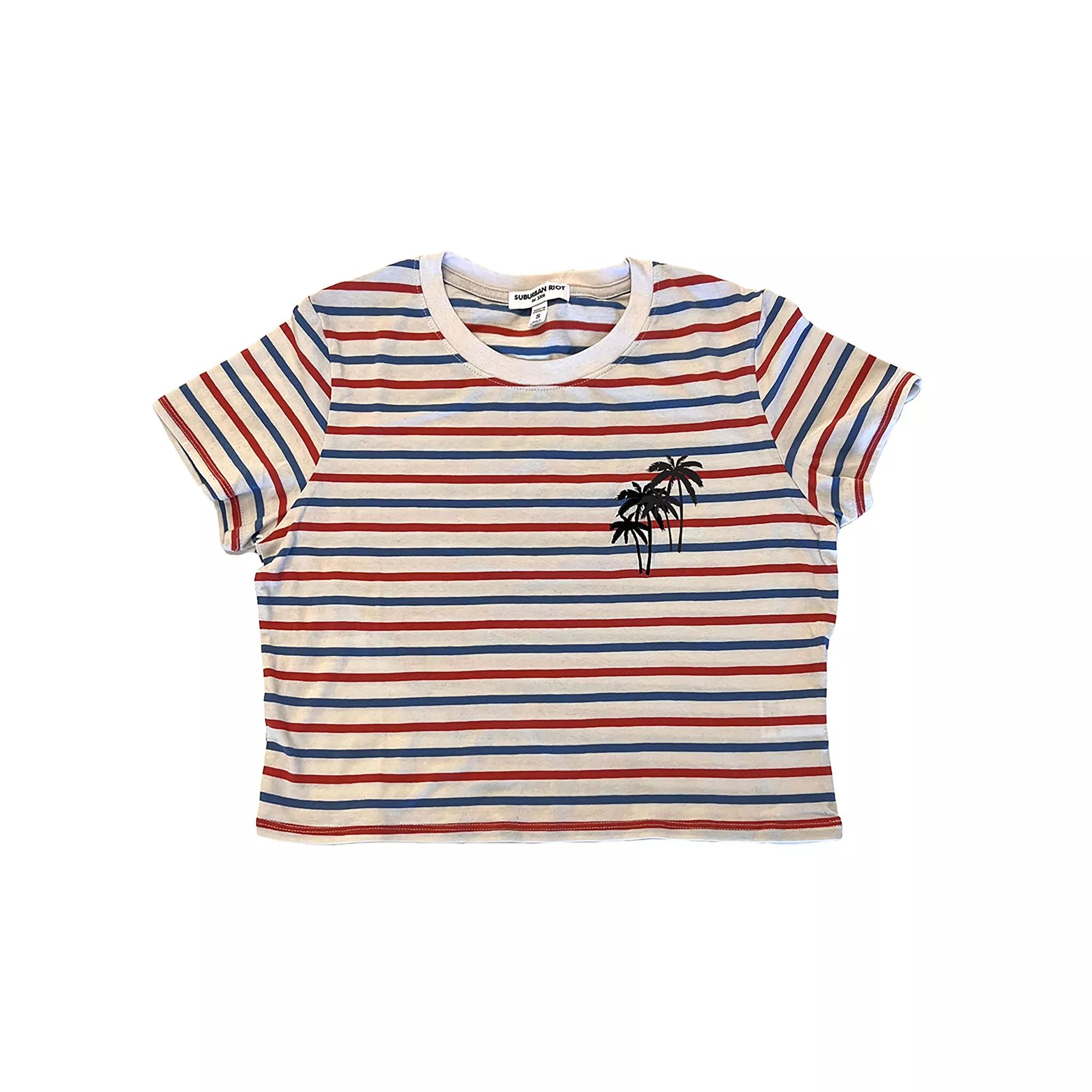 Women's Suburban Riot Vincent Striped Palm Tree Crop Top, Girl's, Size: Medium, Black Product Image