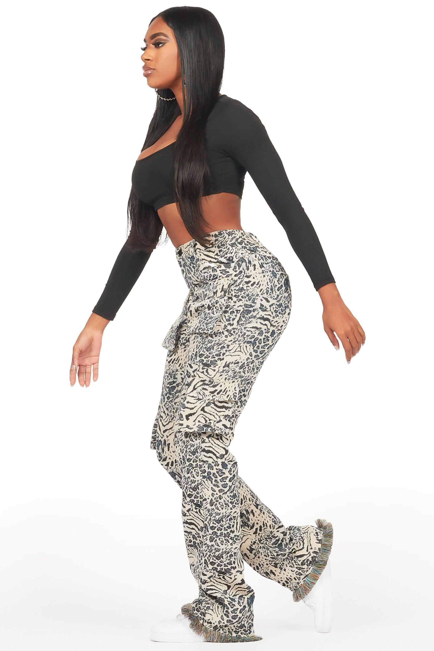 Tonya Black/White Tapestry Stacked Pant Female Product Image
