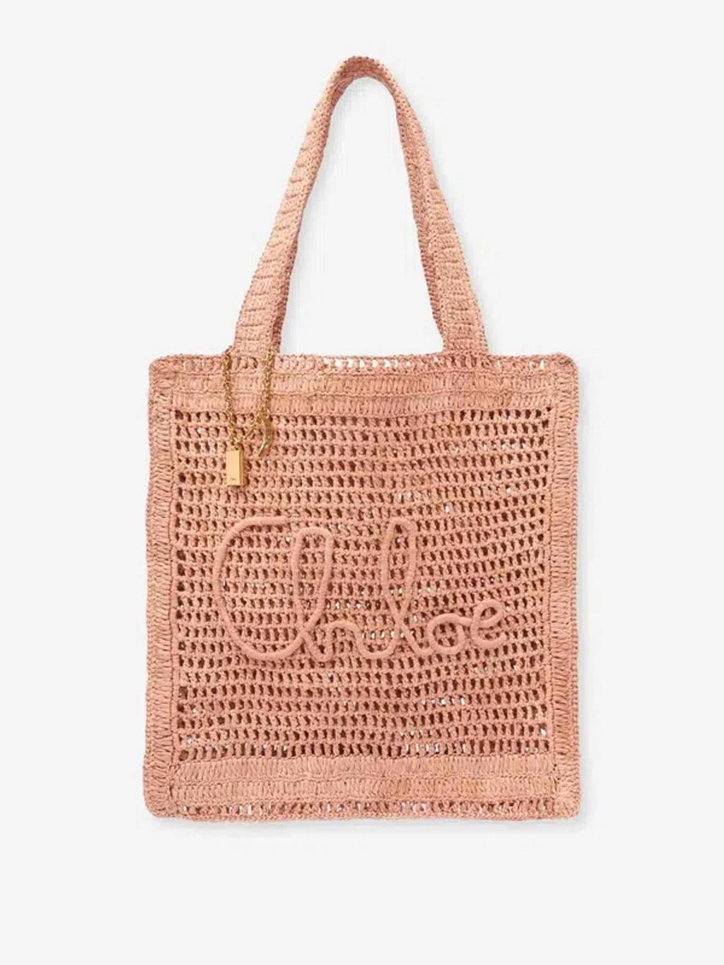 CHLOÉ Summer Banana Embellished Crocheted Embroidered Faux Raffia Tote In Beige Product Image
