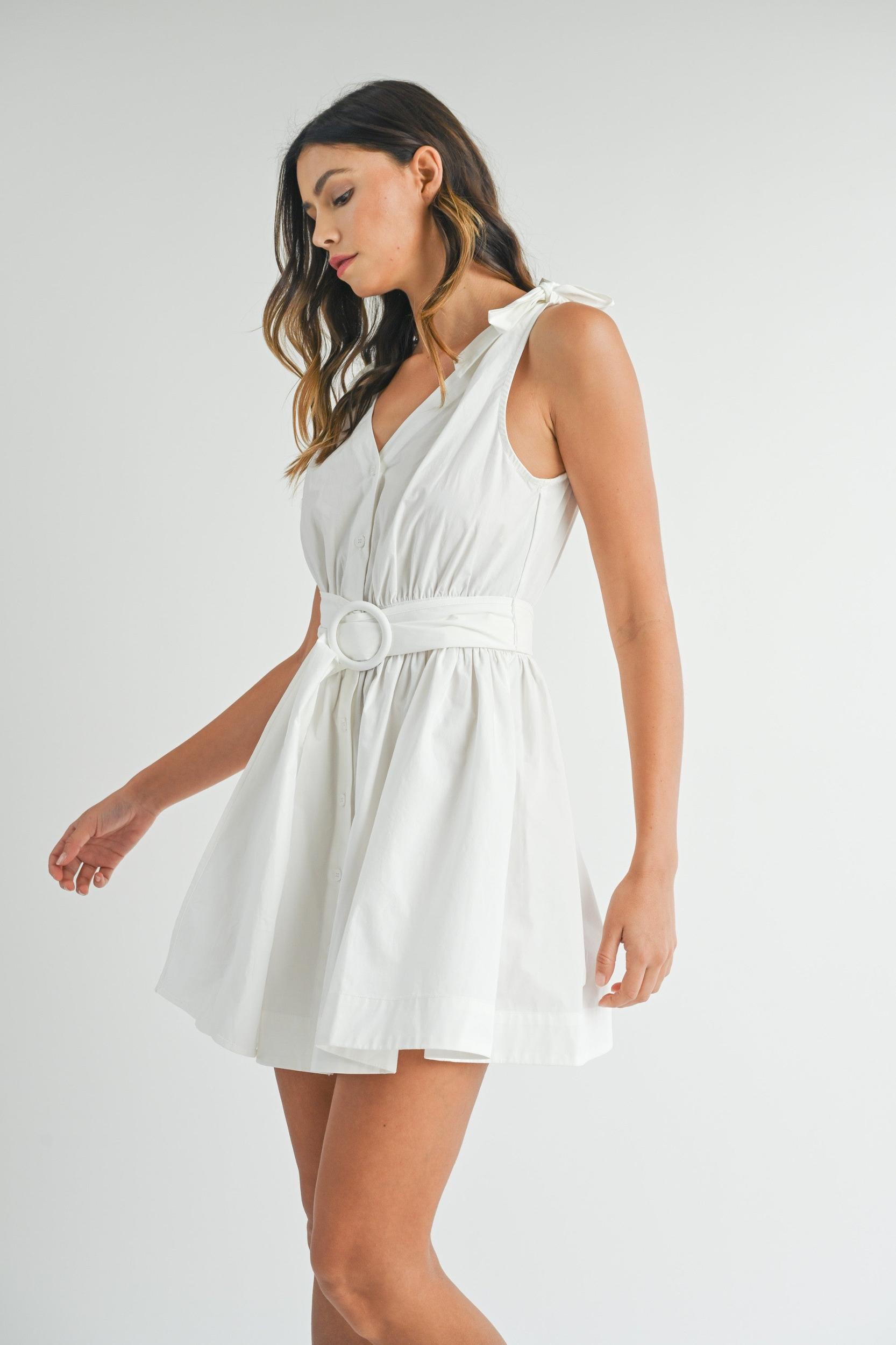 Sleeveless Shoulder Tie Mini Dress Product Image
