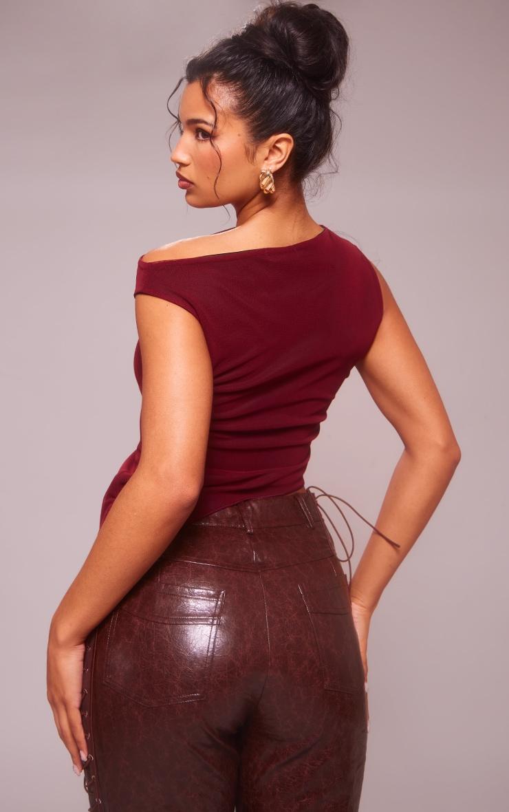 Cherry Red Asymmetric Neck Mesh Top Product Image