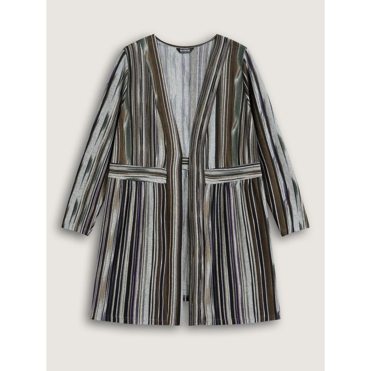 Plus Size Colored Striped Open Front Waist Defining Jacket Women Multicolor Contrast Bodycon Side seam pocket Casual Jackets BloomChic 12/L Product Image