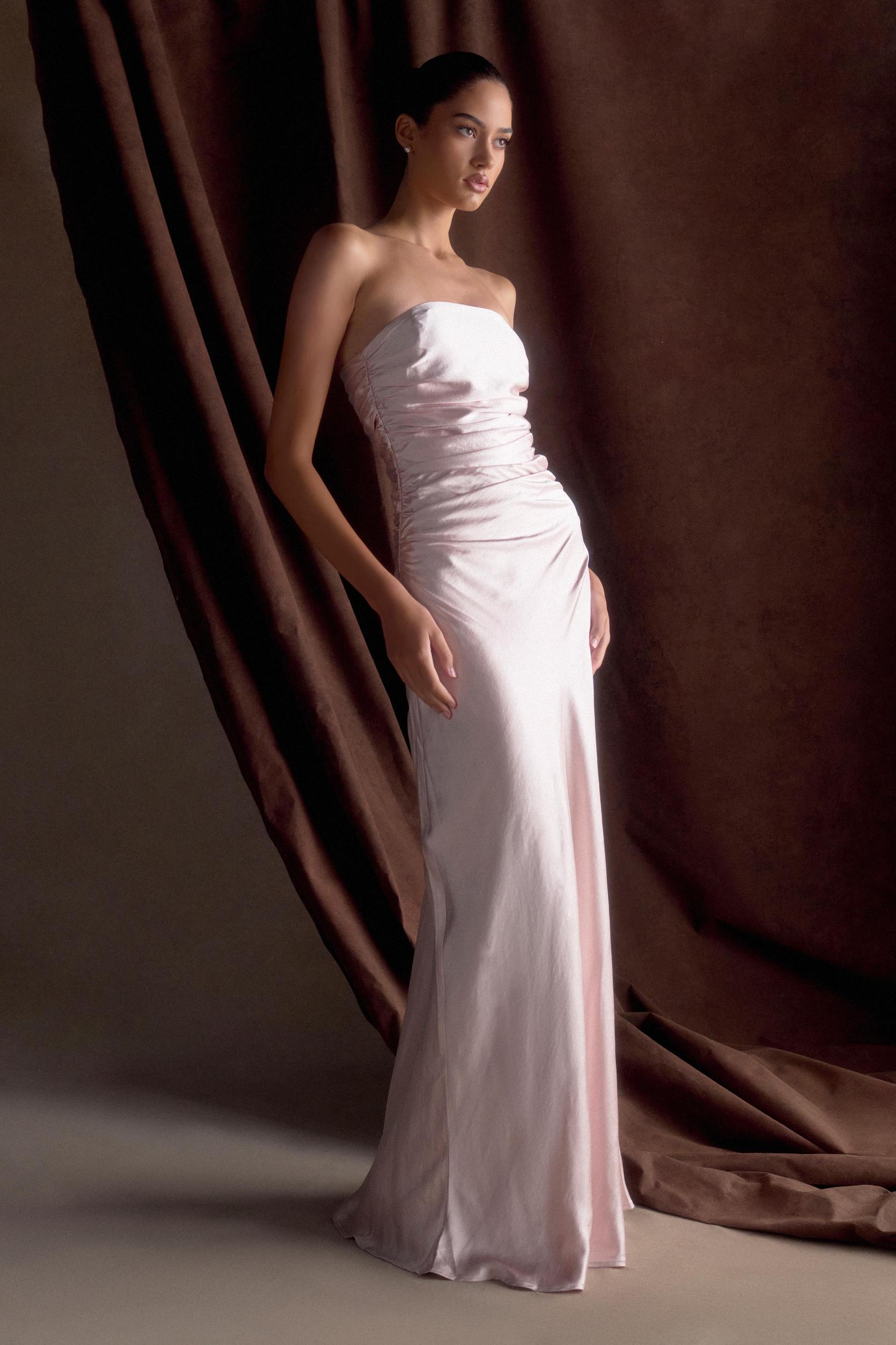Cedar Strapless Satin Maxi Dress - Soft Pink Product Image
