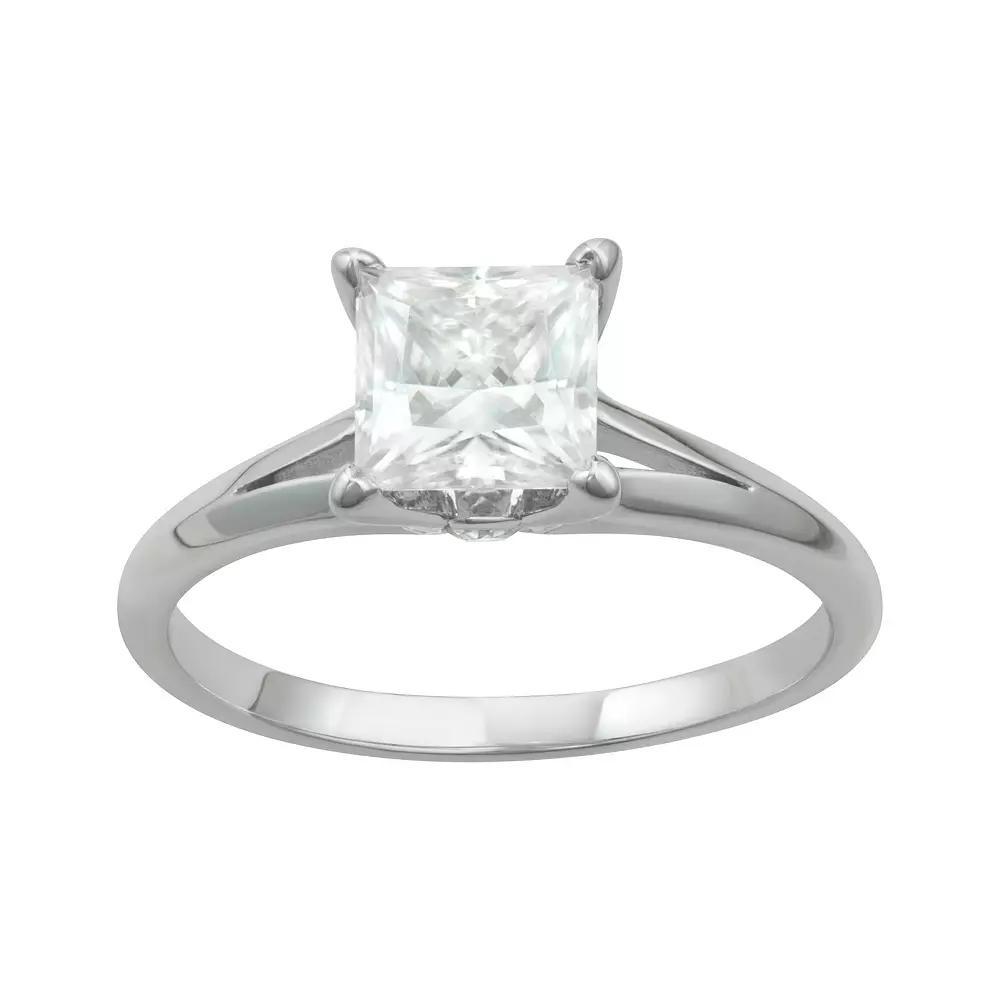 Charles & Colvard 14k Gold 1 1/4 Carat T.W. Princess Cut Lab-Created Moissanite Solitaire Engagement Ring, Women's, Size: 6, White Product Image