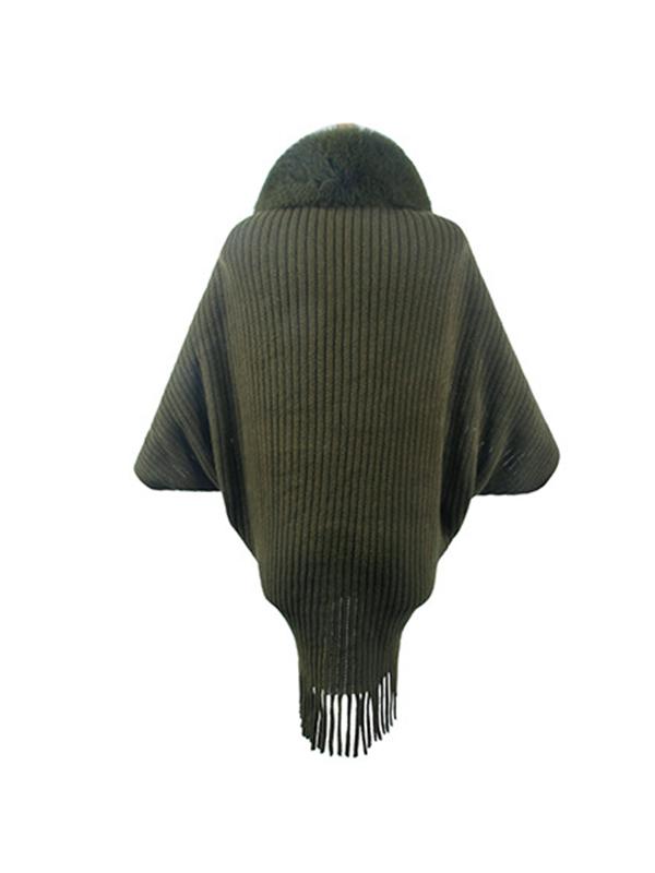 Batwing Sleeves Loose Solid Color Tasseled Cardigan Coats Product Image