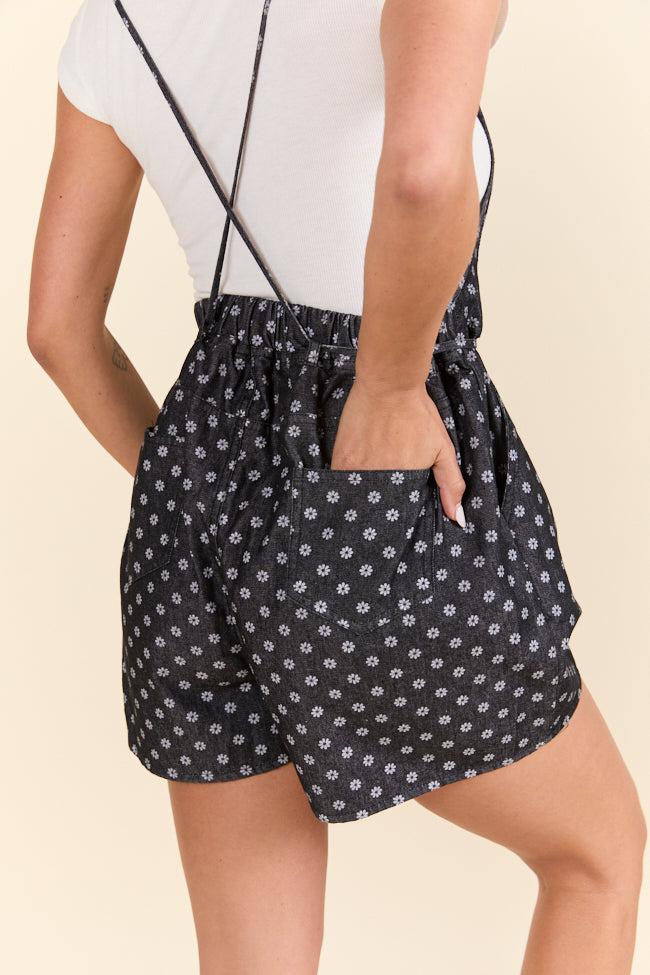 Better Perspective Black Floral Denim Romper Product Image