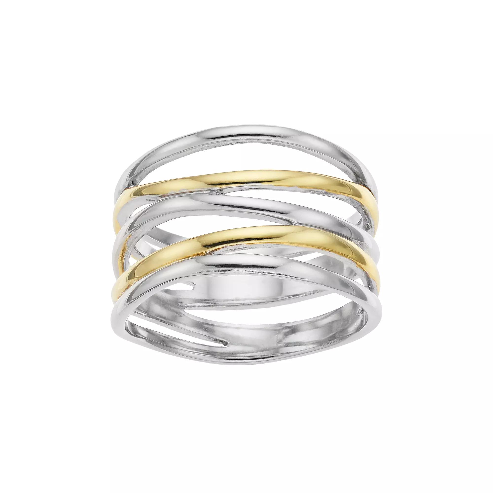 Argento Forte Two Tone Sterling Silver Crisscross Ring, Women's, Size: 7 Product Image