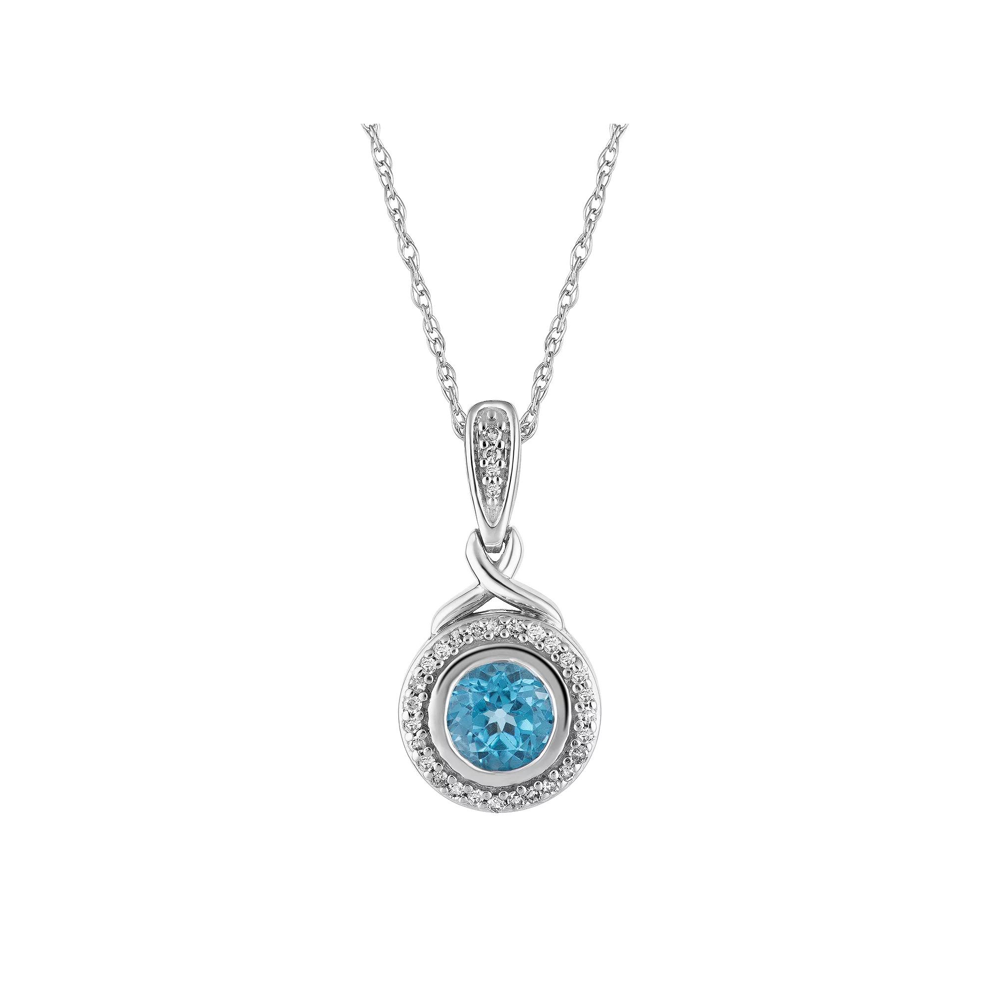 10k White Gold Swiss Blue Topaz & 1/8 Carat T.W. Diamond Halo Pendant Necklace, Women's, Size: 18", 10k Whgold Product Image