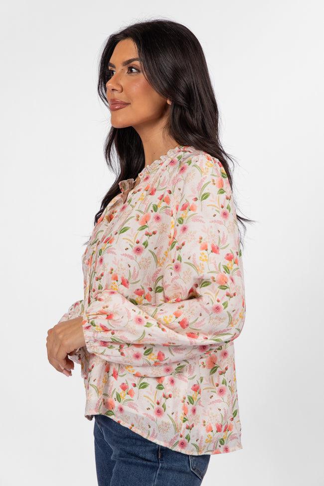 Fade Into You Ivory Multi Button Detail Floral Blouse FINAL SALE Product Image