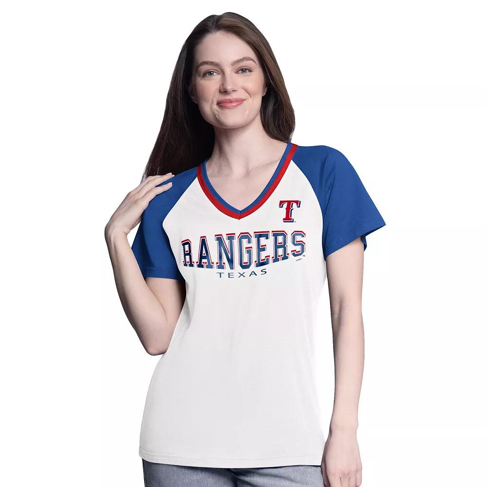 Women's G-III 4Her by Carl Banks  White/Royal Texas Rangers Ball Park Raglan V-Neck T-Shirt, Size: XL Product Image