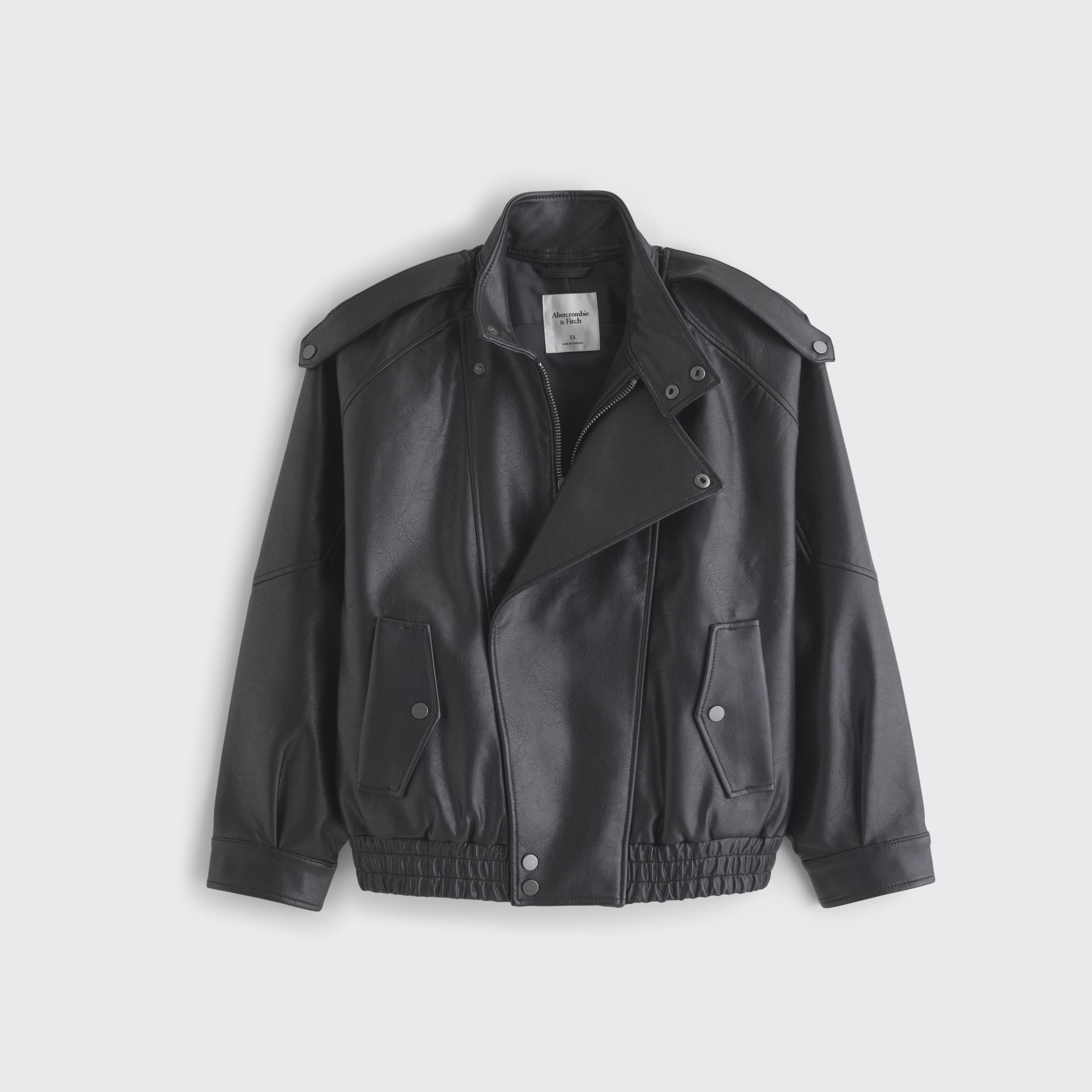 Relaxed Mockneck Vegan Leather Bomber Jacket Product Image