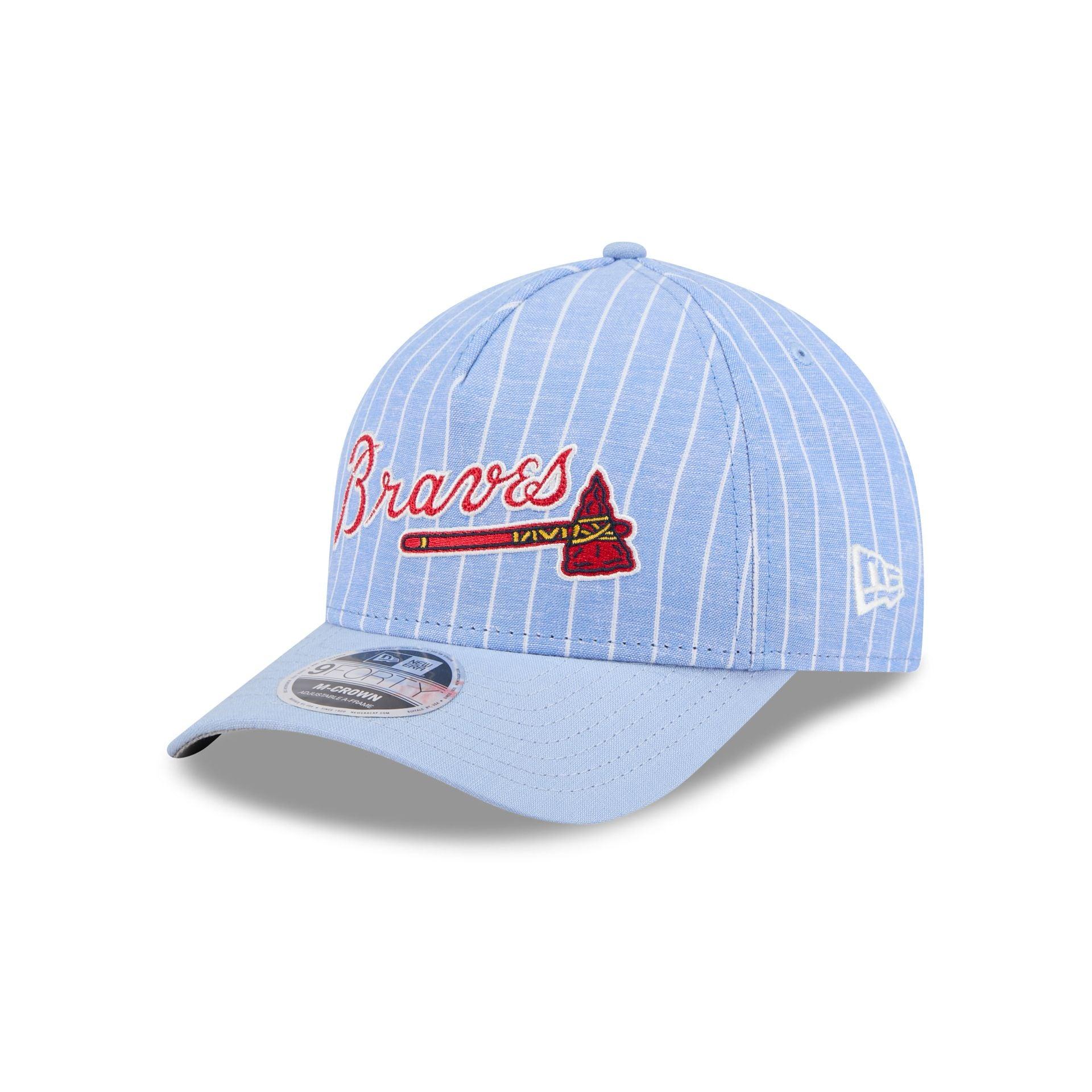 Atlanta Braves Pinstripe Linen 9FORTY M-Crown A-Frame Snapback Hat Male Product Image