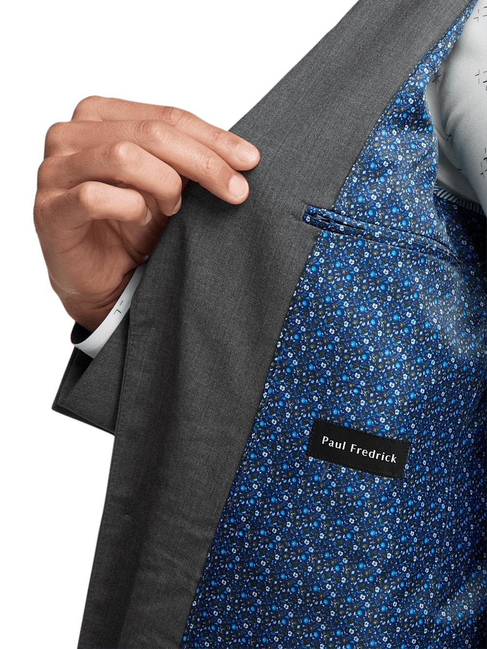 Wool Stretch Bengaline Single Breasted Peak Lapel Suit - Grey Product Image