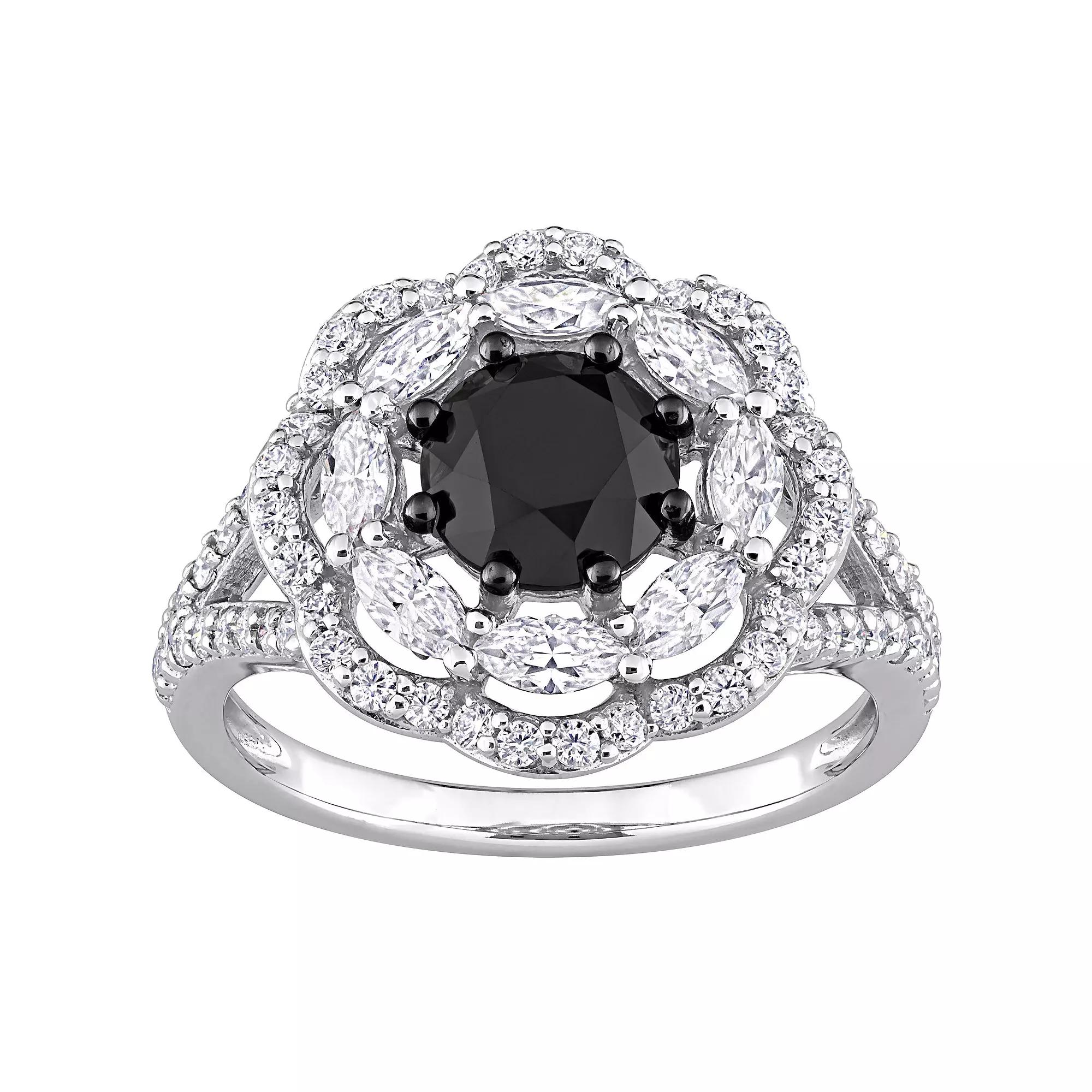 Stella Grace 10k White Gold 1 1/2 Carat T.W. Black Diamond & Lab-Created Moissanite Engagement Ring, Women's,  Product Image