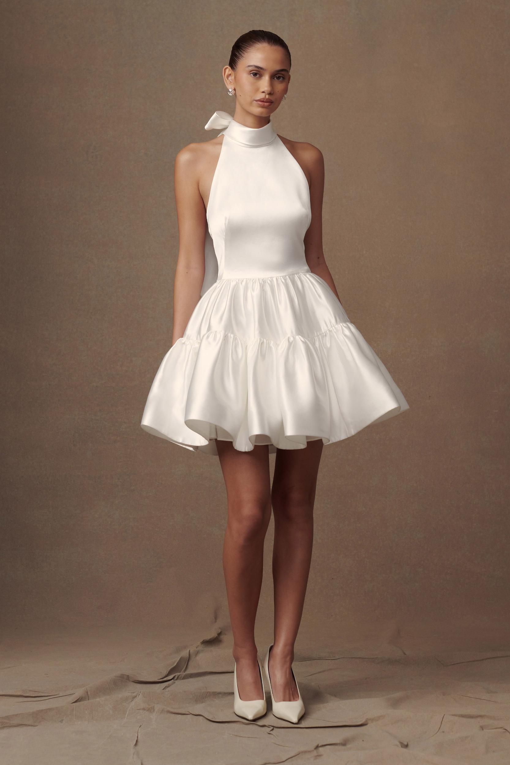 Dorota Satin Halter Mini Dress - White Product Image