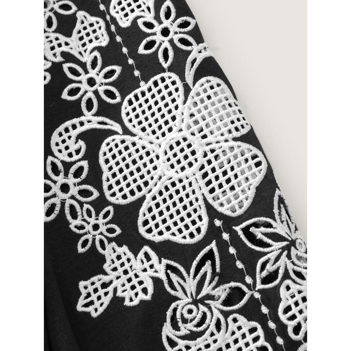 Plus Size Floral Embroidered V-Neck Pockets Midi Dress Black Women Embroidered V-neck Elbow-length sleeve Curvy BloomChic 28/5X Product Image