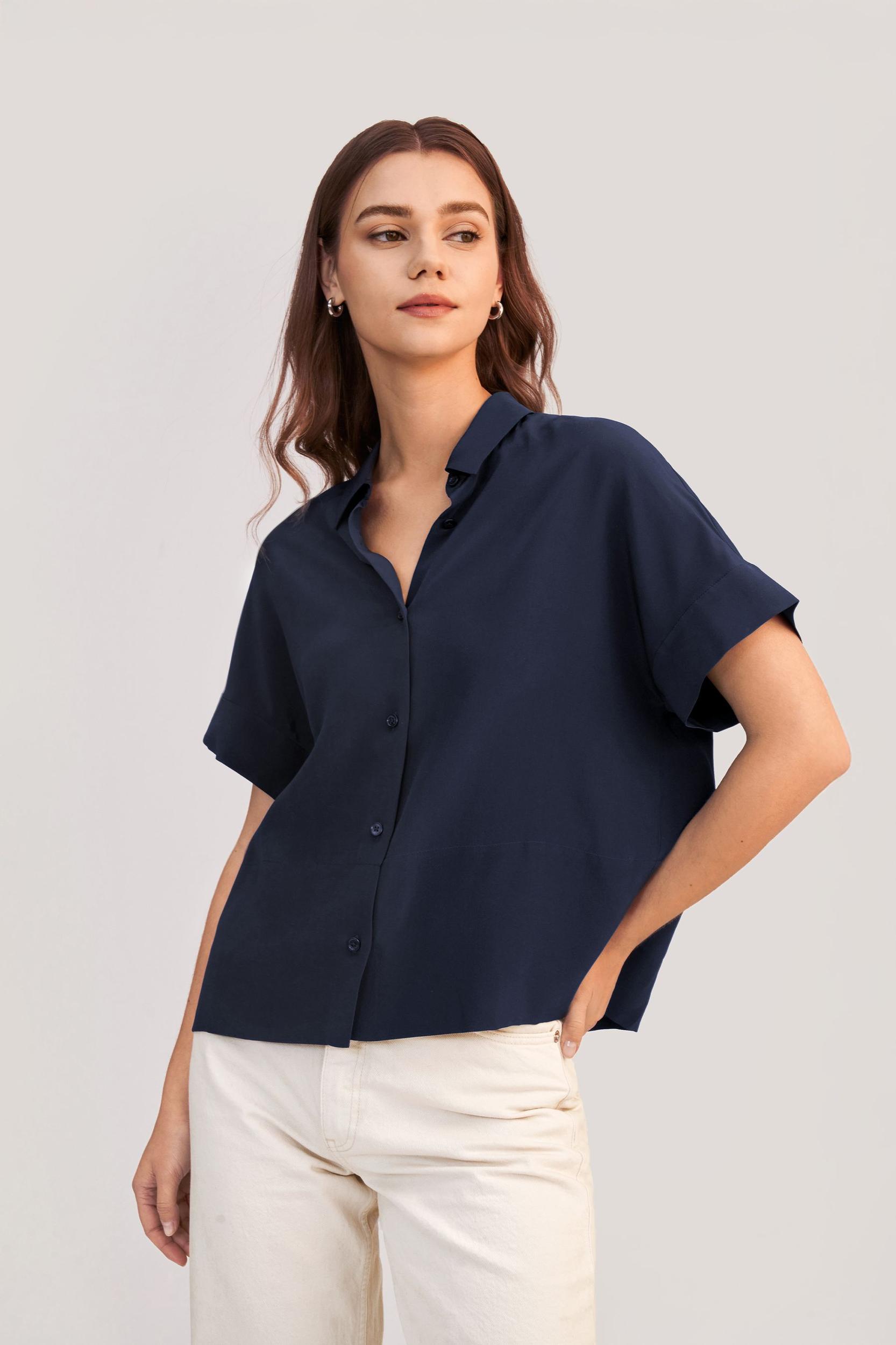 Casual Short Sleeves Loose Silk T-Shirt Product Image