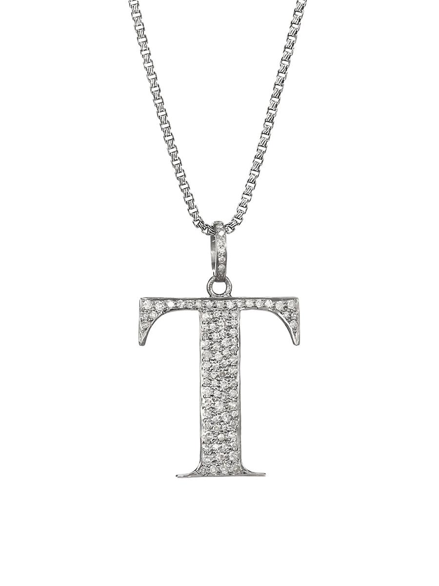 Womens Silvertone & Natural Champagne Diamond Initial Pendant Necklace Product Image