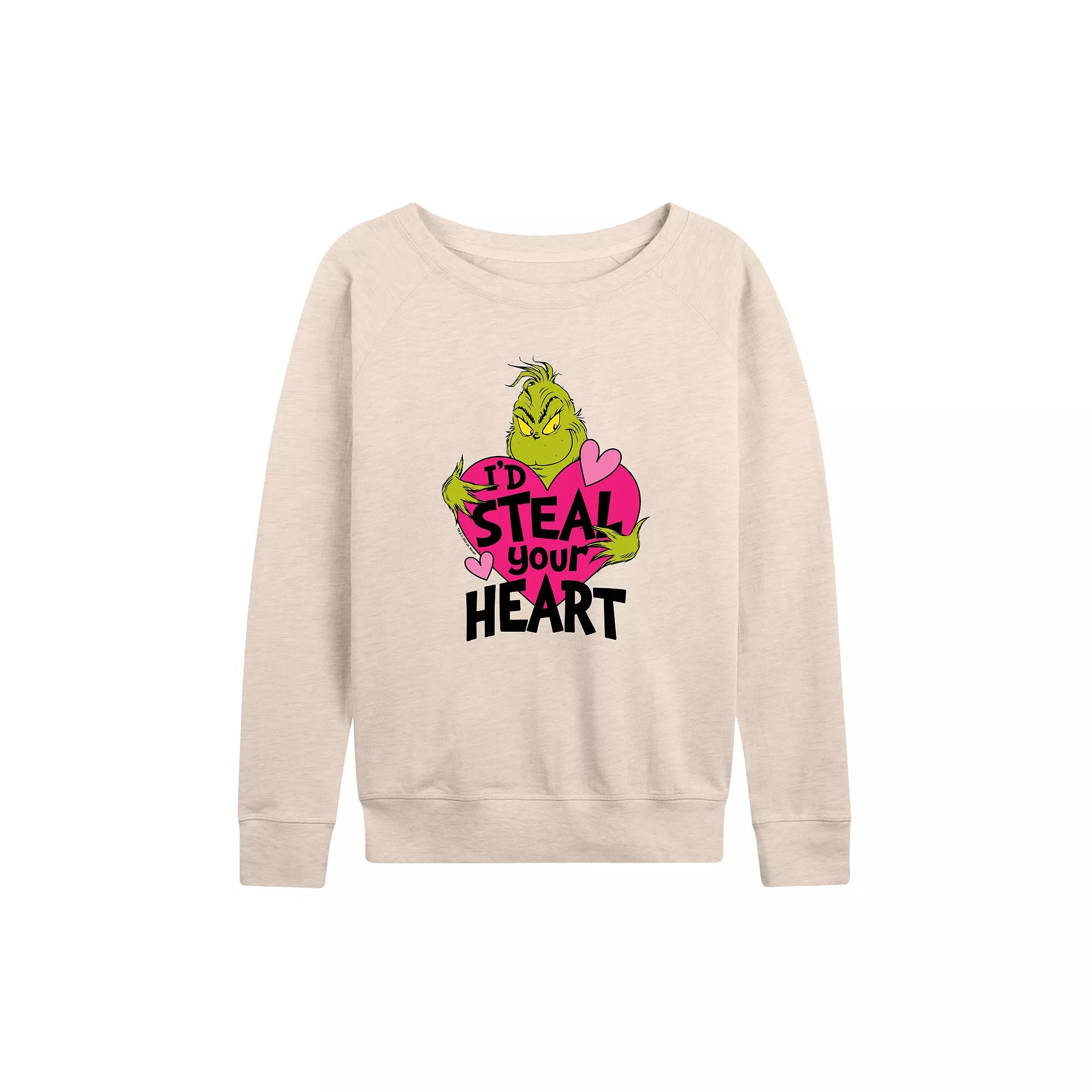 Women's Dr. Seuss Grinch I'd Steal Your Heart French Terry Long Sleeve Tee,  Product Image