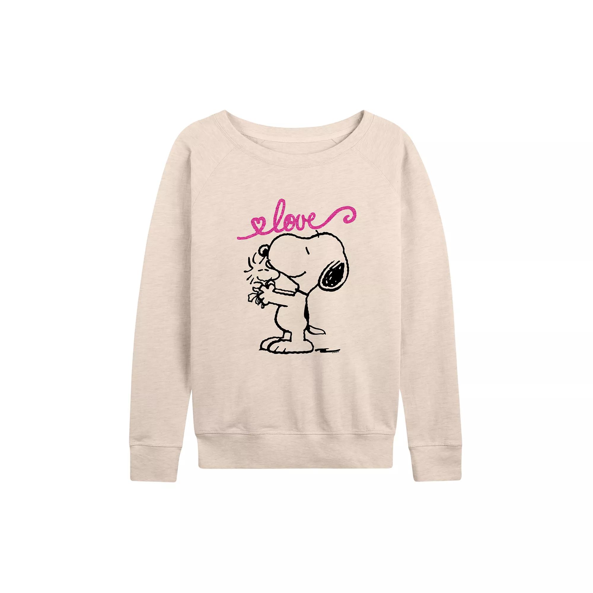 Women's Peanuts Valentine's Snoopy Love French Terry Long Sleeve Tee,  Product Image