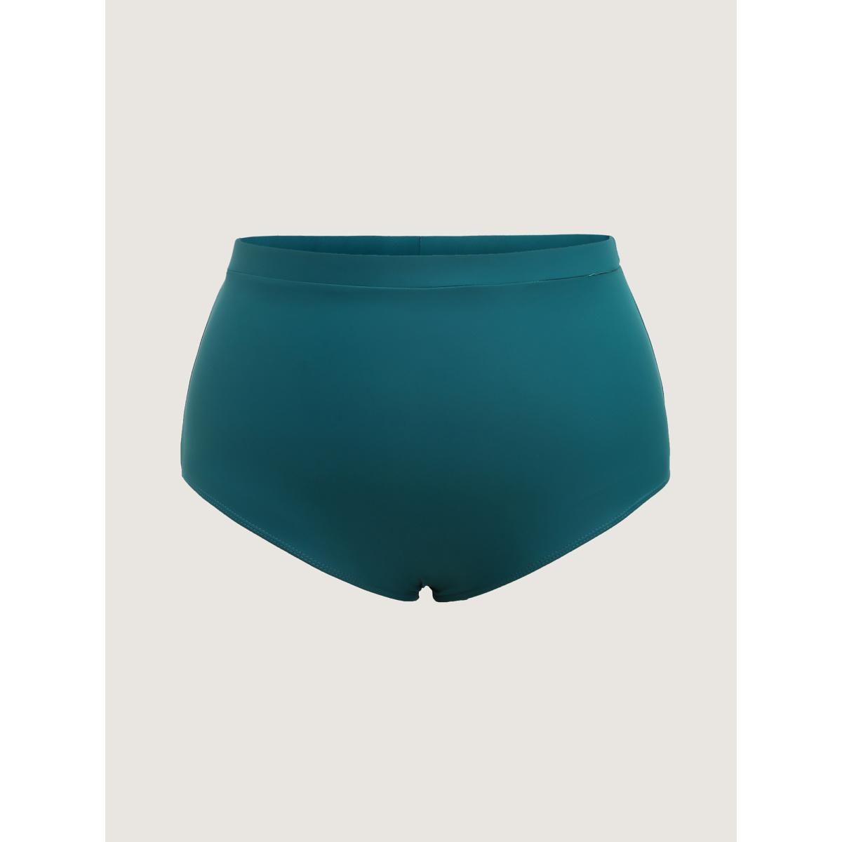 Plus Size Belted Lotus Leaf Sleeve Swim Dress Women's Swimwear Teal Beach Bodycon Overlap Collar High stretch Curve Swim Dresses BloomChic 28/5X Product Image