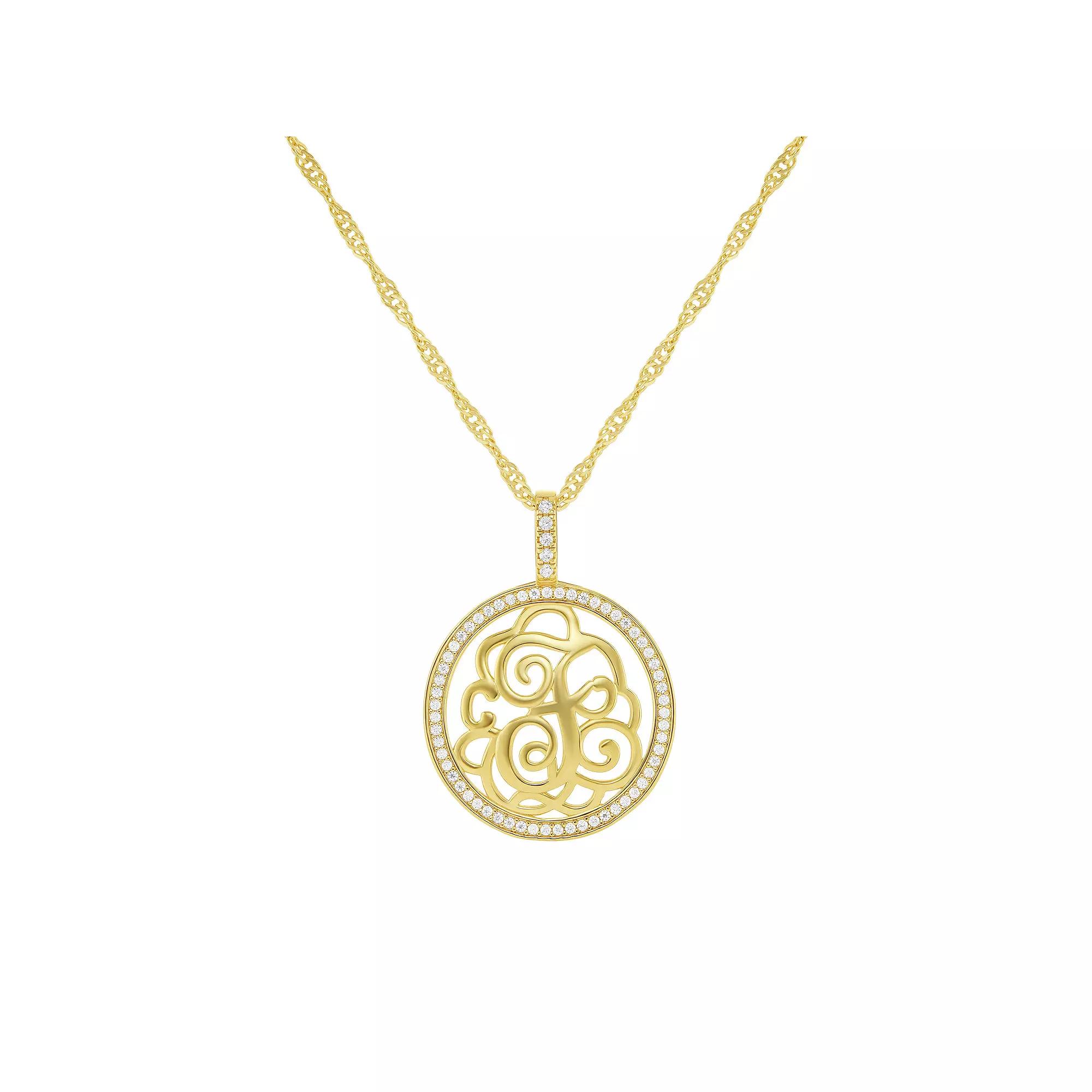 PRIMROSE Cubic Zirconia Initial Coin Pendant Necklace, Women's, Size: 18-20" ADJ, Gold Tone F Product Image