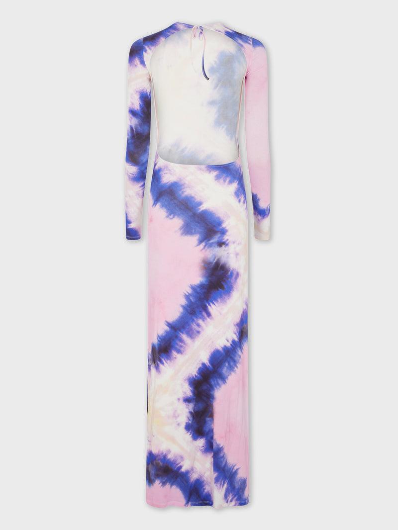 PINK TIE-DYE LONG BACKLESS DRESS IN PRINTED JERSEY Product Image