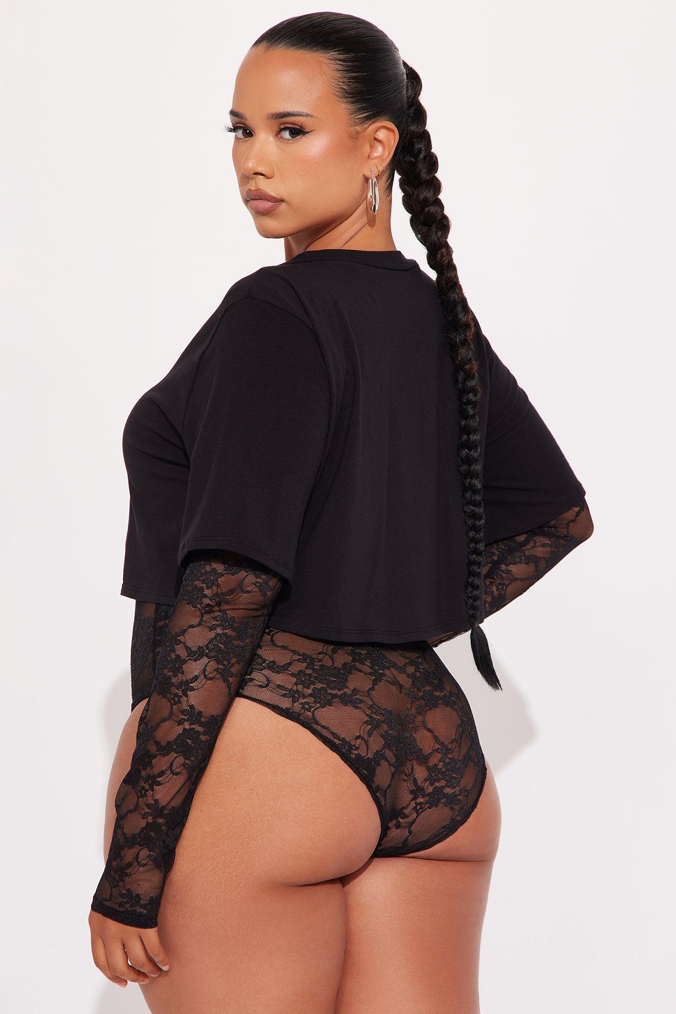 Unmatched Long Sleeve Lace Bodysuit - Black Female Product Image