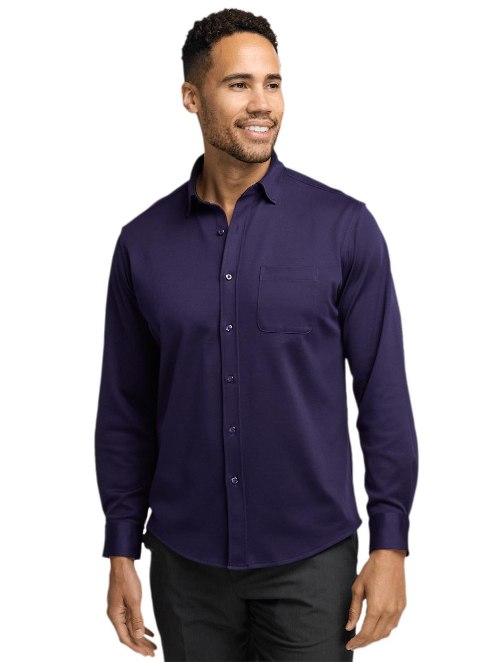 Cotton Blend Button Front Polo - Purple Product Image