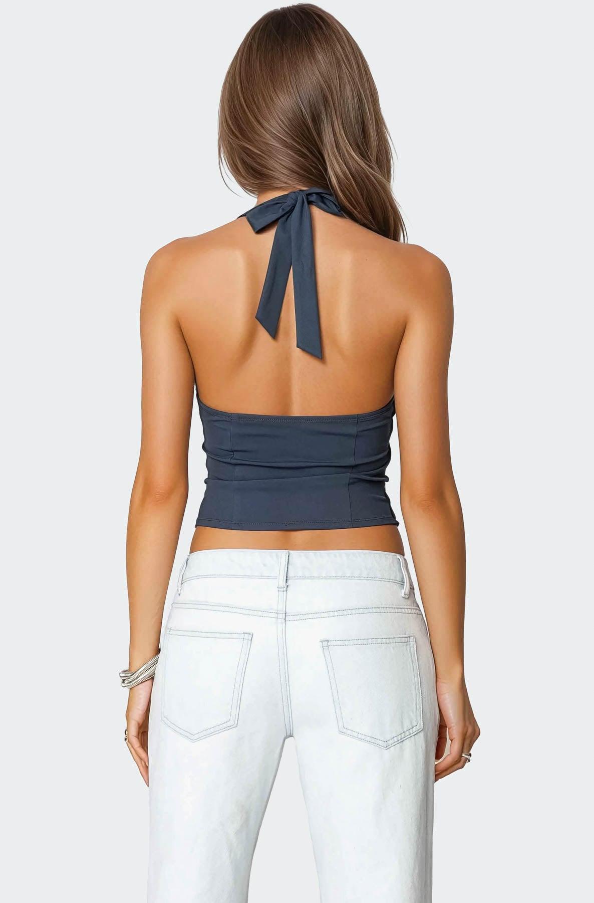 Peekaboo Lace Halter Bustier Top Product Image