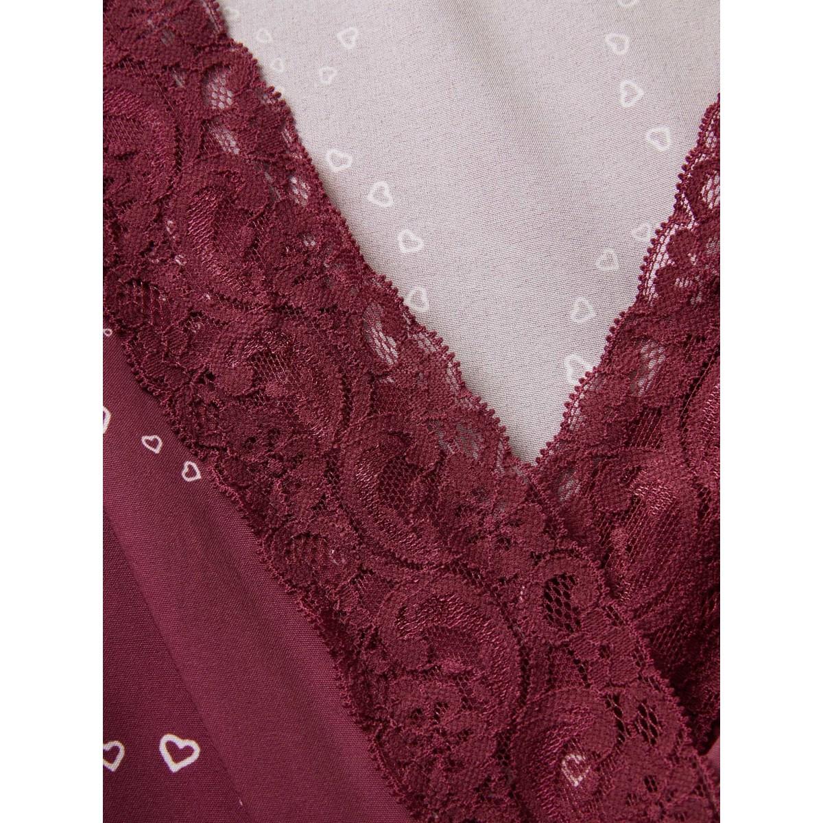 Plus Size Scarlet Heart Lace Patchwork Wrap Elastic Waist Blouse Women Elegant Short sleeve Overlap Collar Everyday Blouses BloomChic 26/4X Product Image