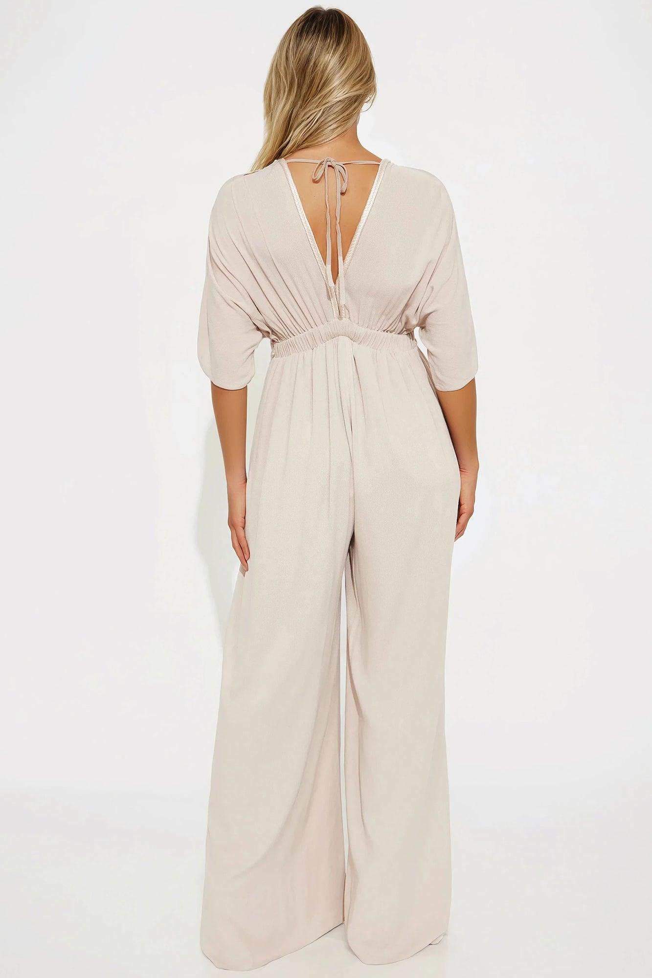 New Mindset Wide Leg Jumpsuit - Taupe Product Image