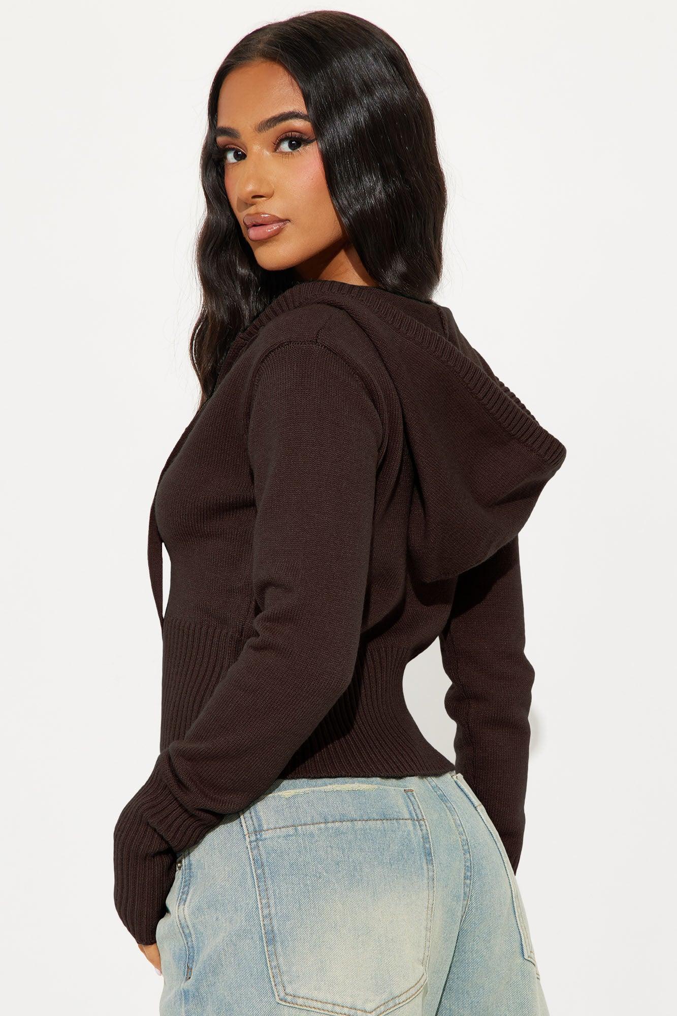 Lana Zip Up Sweater - Chocolate Product Image