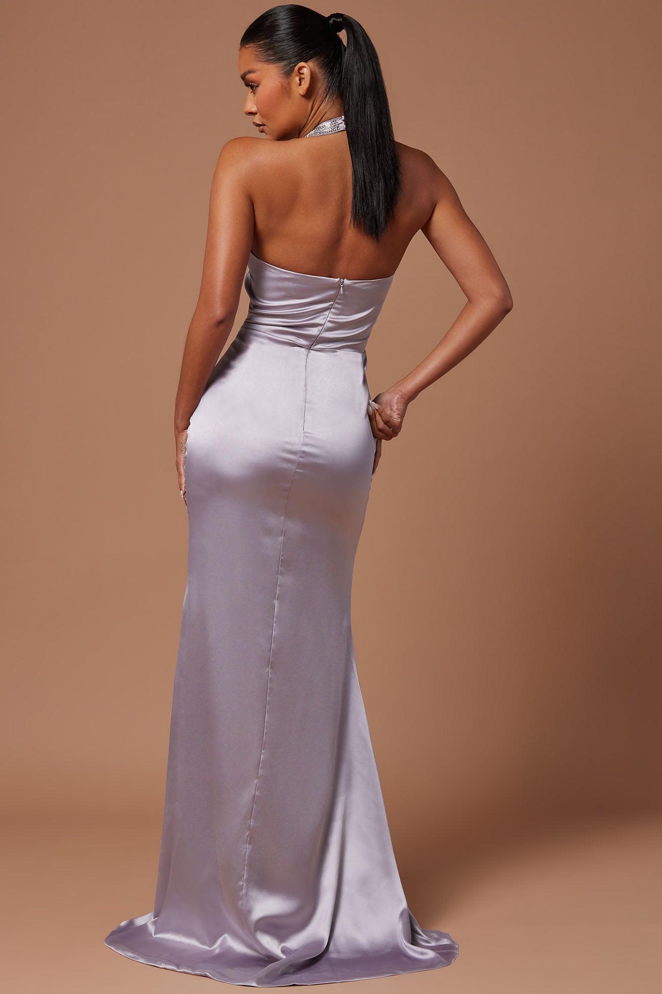 Marnee Satin Embellished Gown - Grey Product Image