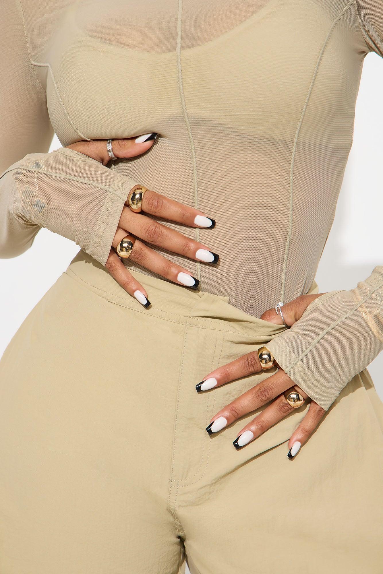 Power Mesh Mock Neck Long Sleeve Top - Stone Female Product Image