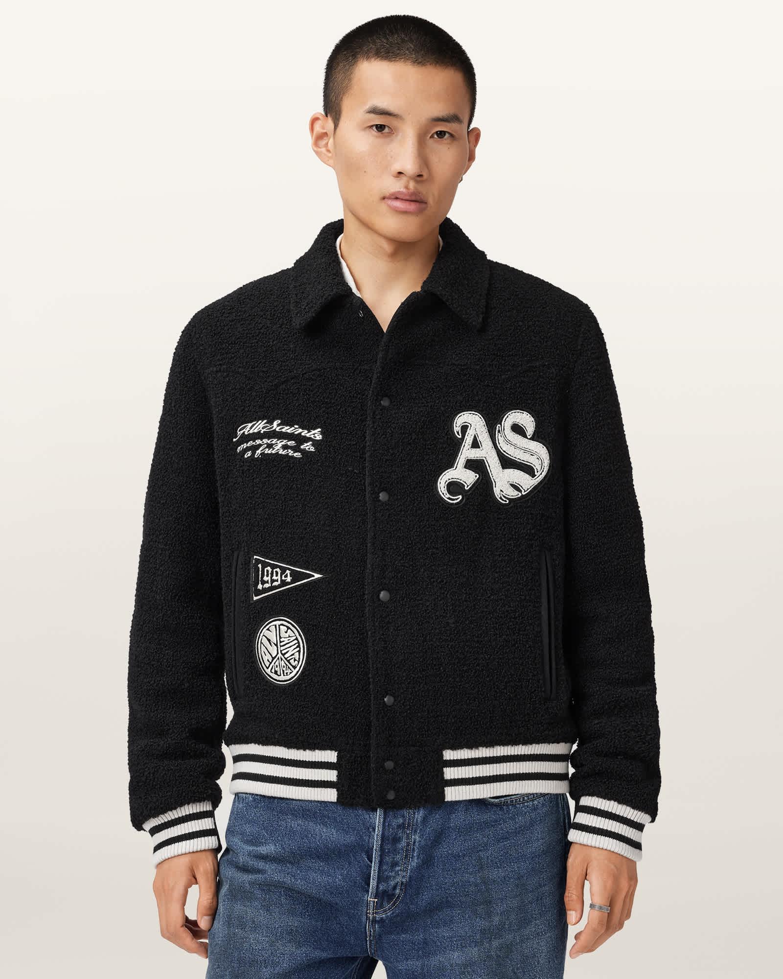 Baum Baseball Bomber Jacket Black | ALLSAINTS US Product Image