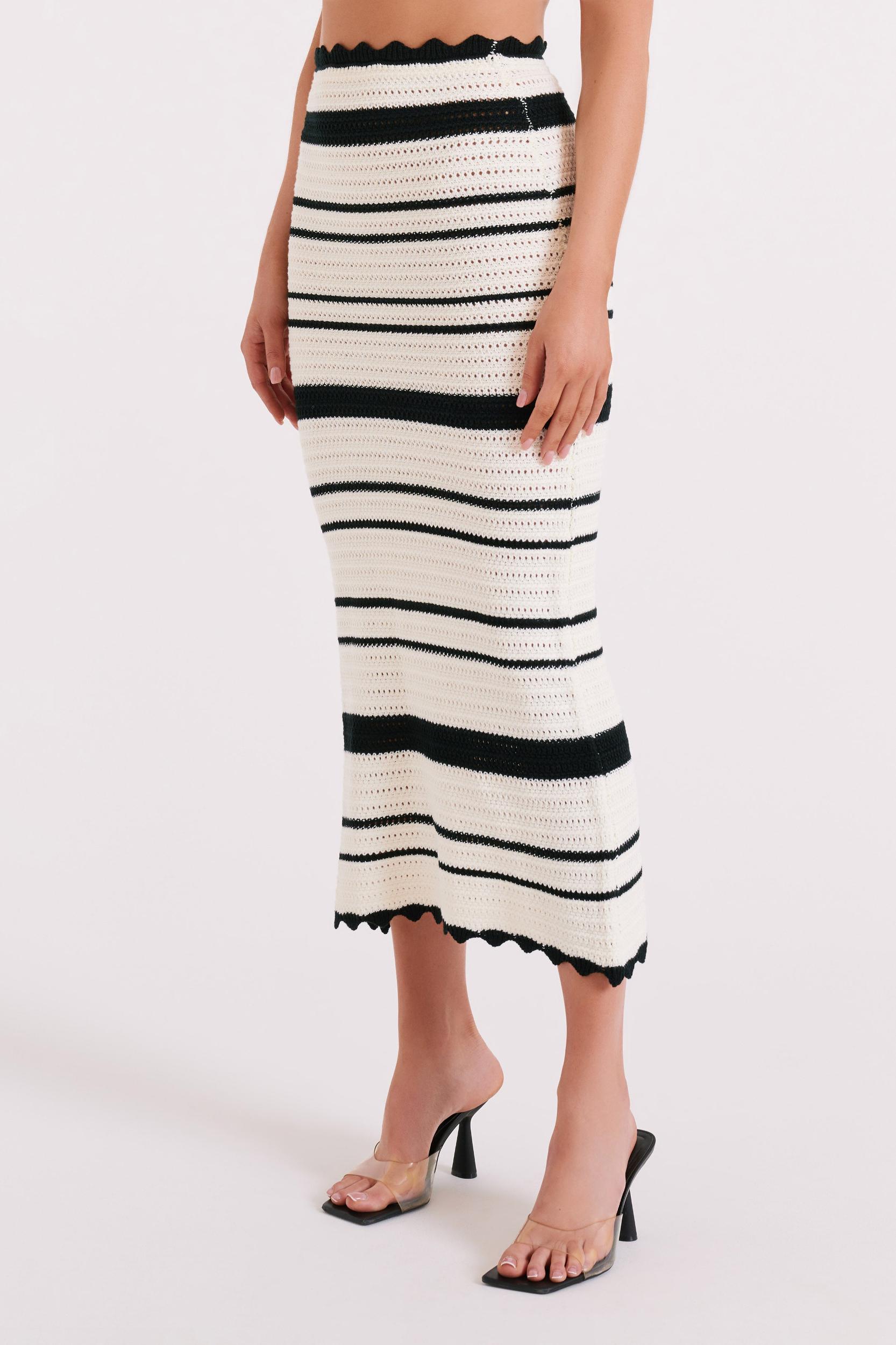 Jadia Contrast Crochet Fishtail Maxi Skirt - Black/White Product Image