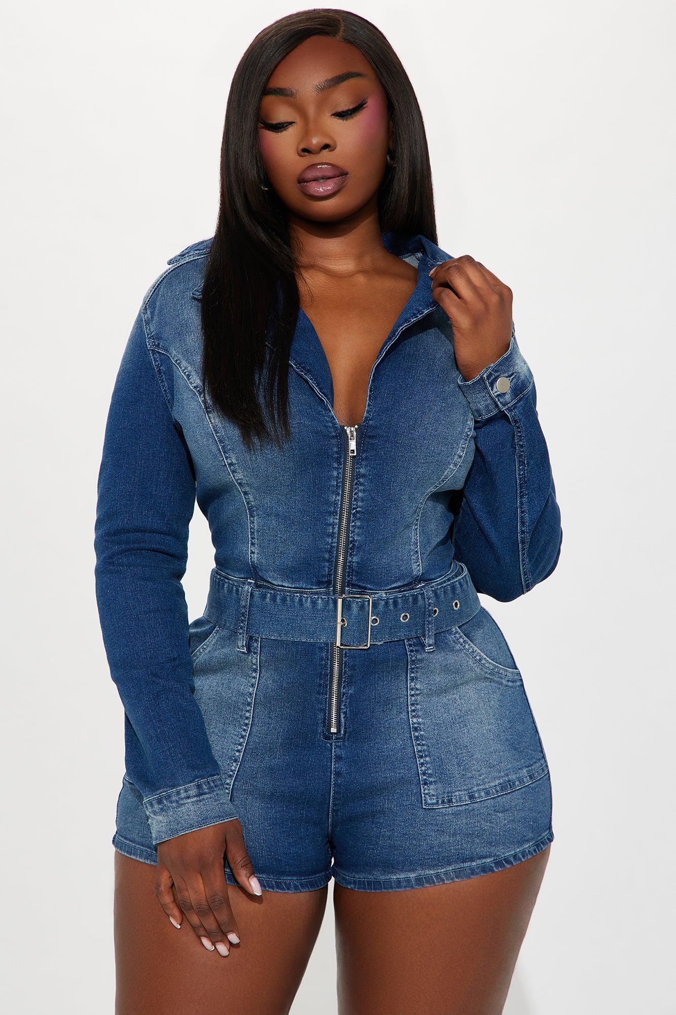 Feeling Fine Denim Romper - Dark Wash Product Image