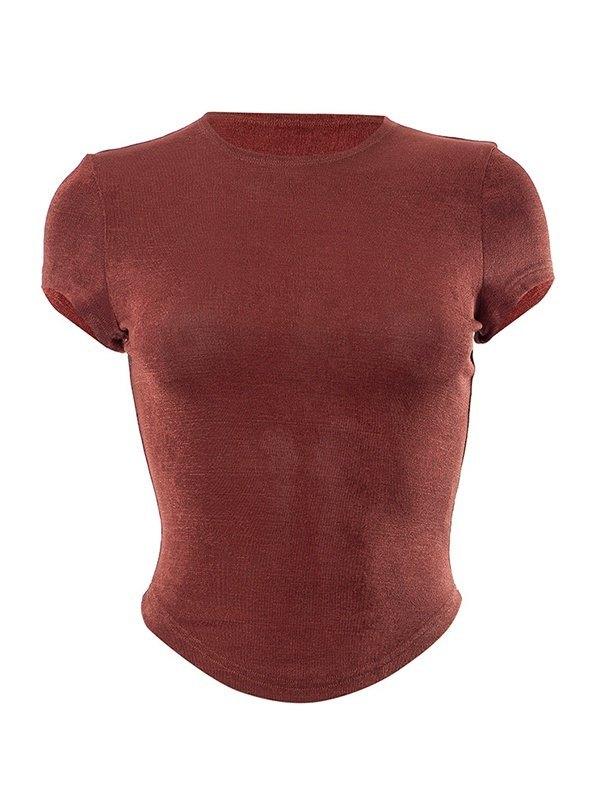Solid Color Round Neck Short Sleeve Tee Product Image