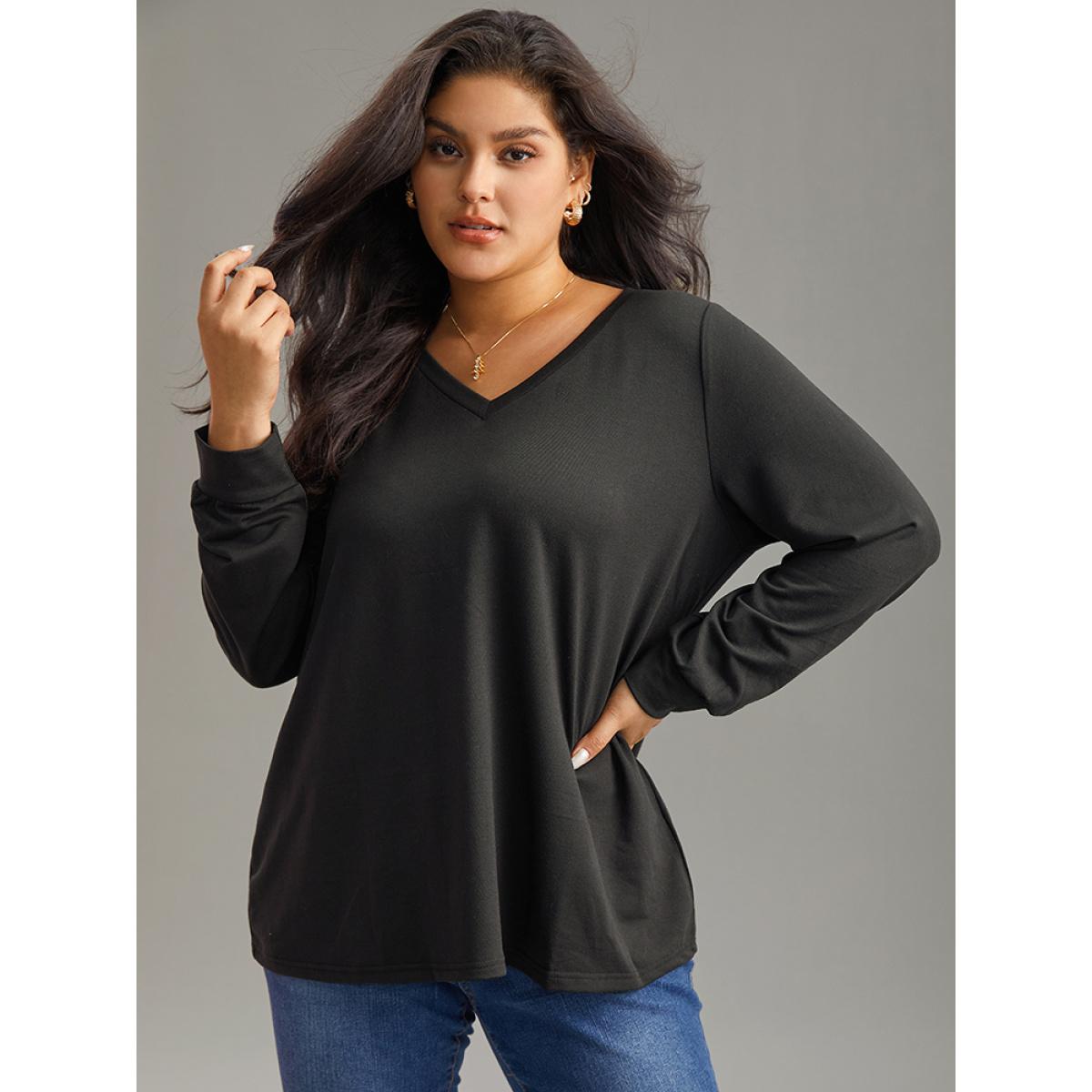 Plus Size Halloween Wing Print Elastic Cuffs Sweatshirt Women Black Casual Printed V-neck Dailywear Sweatshirts BloomChic 26/4X Product Image