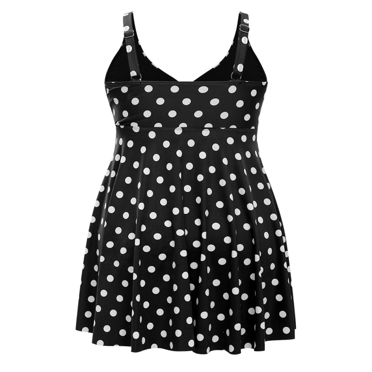 Plus Size Polka Dot Twist Front Adjustable Straps Swim Dress Women's Swimwear BlackFlower Vacation Bodycon Deep V-neck High stretch Curve Swim Dresses BloomChic 22-24/3X Product Image