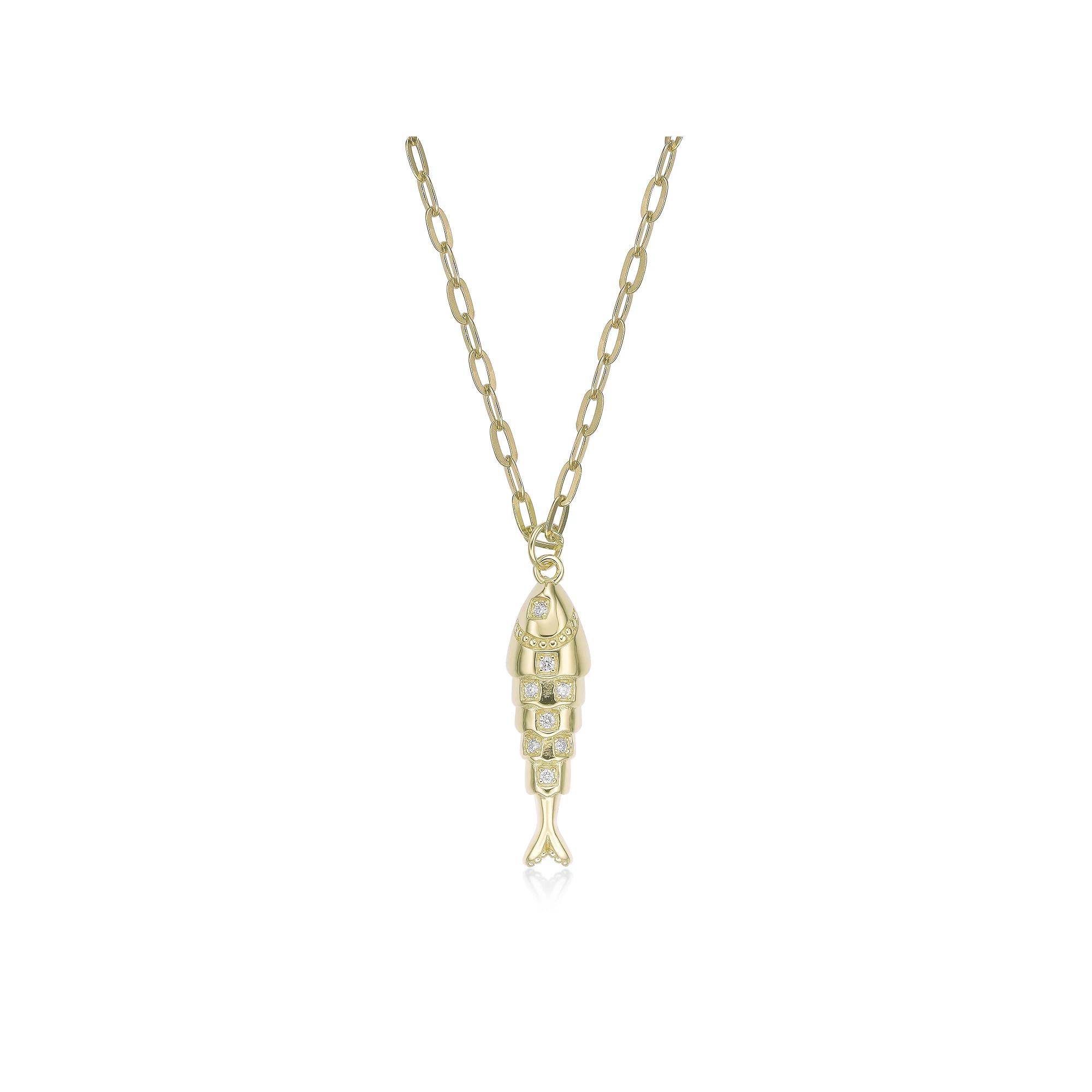 Gemminded 18k Gold Over Silver Lab-Created Diamond Accent Fish Pendant Necklace, Women's, Size: 18", Gold Tone Product Image