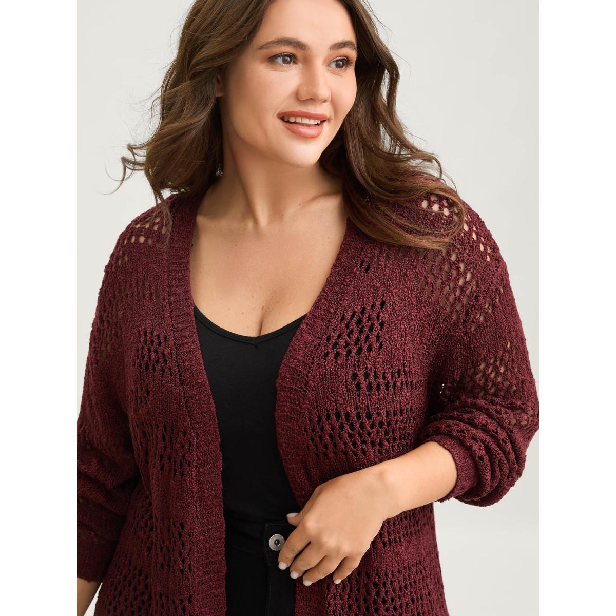 Plus Size Textured Cut-Out Open-Front Knit Cardigan Russet Women Leisure Loose Long Sleeve Casual Cardigans BloomChic 10/M Product Image