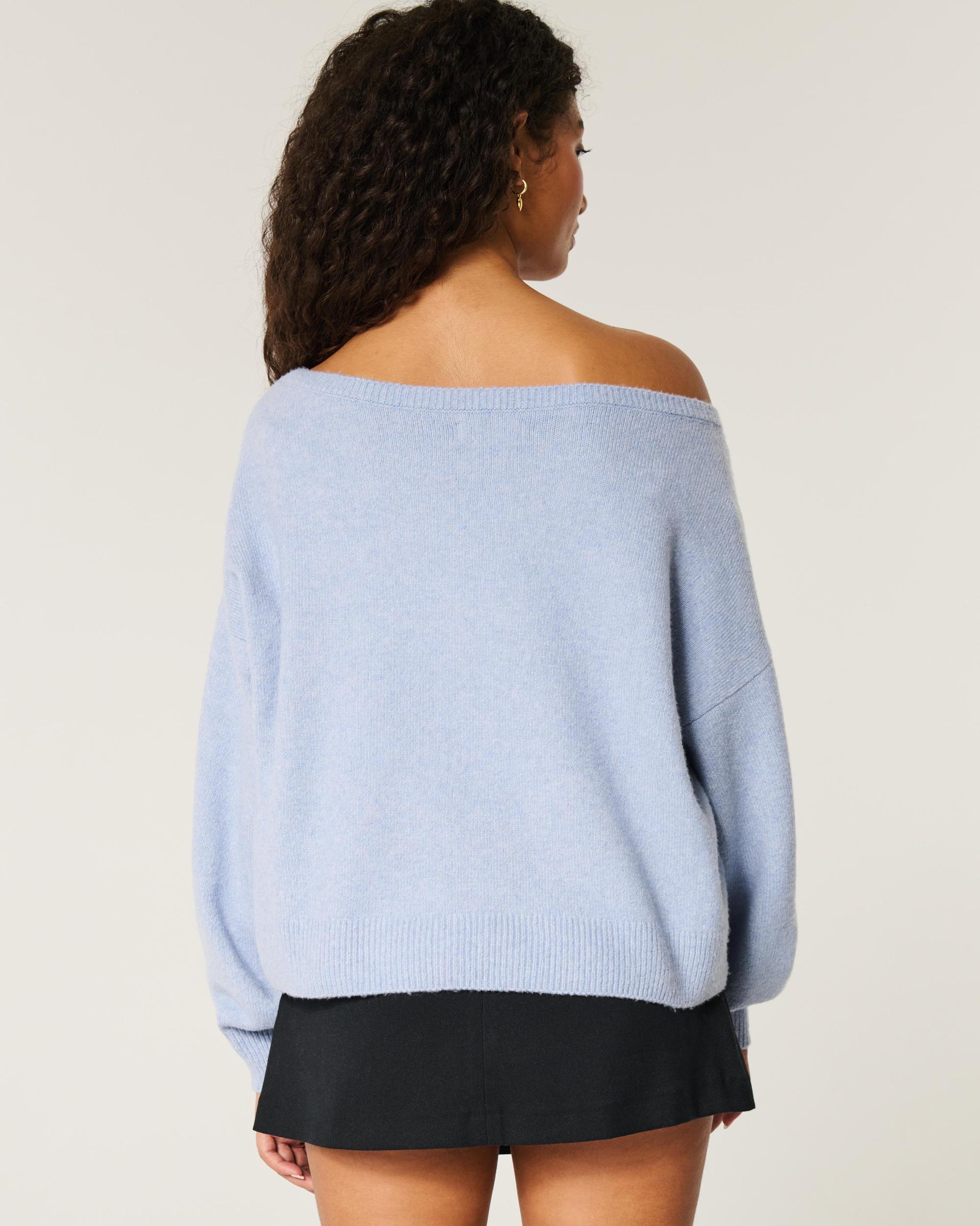 Hollister Comfy Cloud Easy Off-the-Shoulder Deer Graphic Sweater Product Image