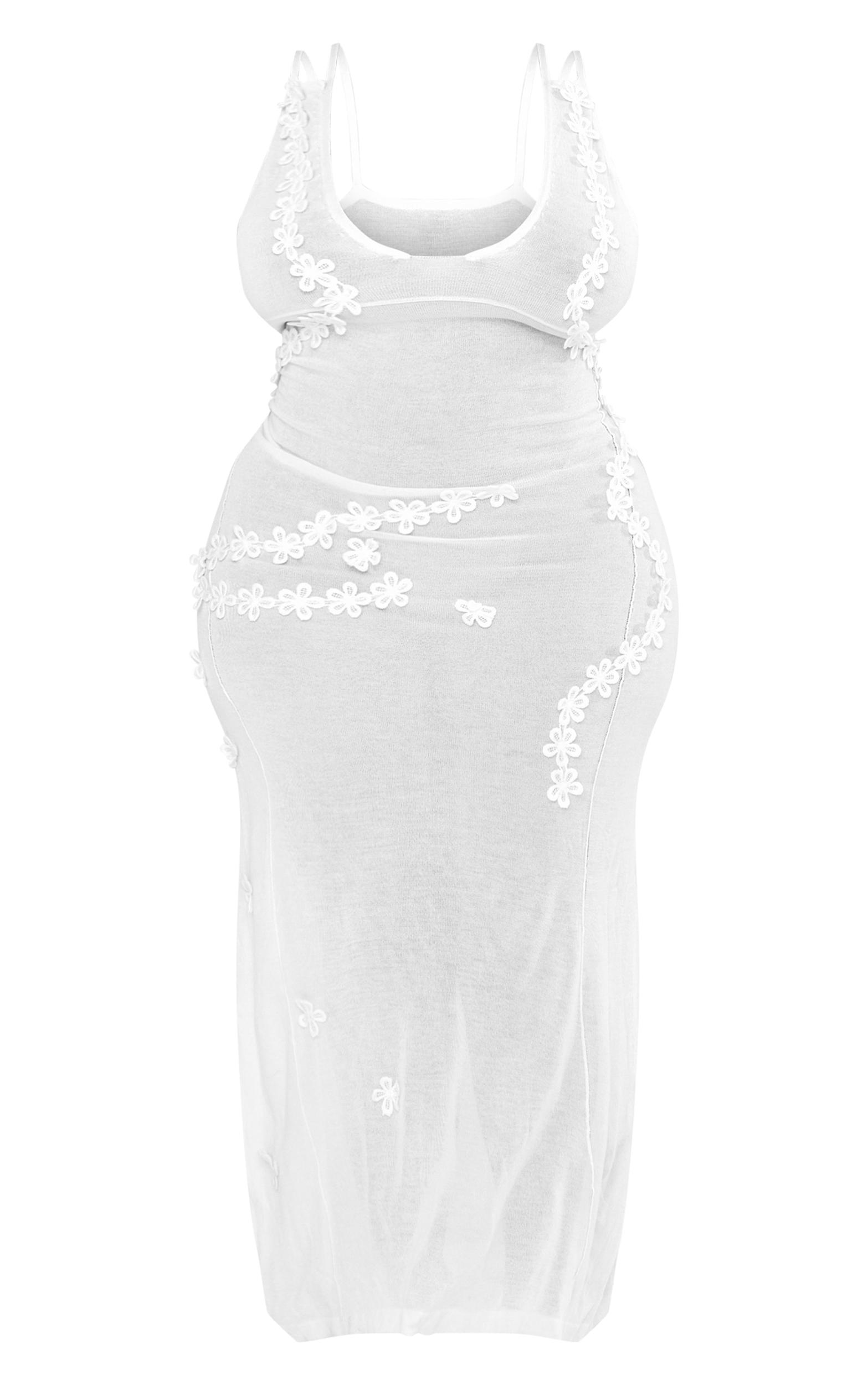 Plus White Flower Aplique Sheer Midaxi Dress Product Image