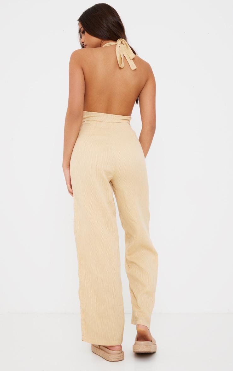 Camel Textured Halterneck Low Back Jumpsuit Product Image
