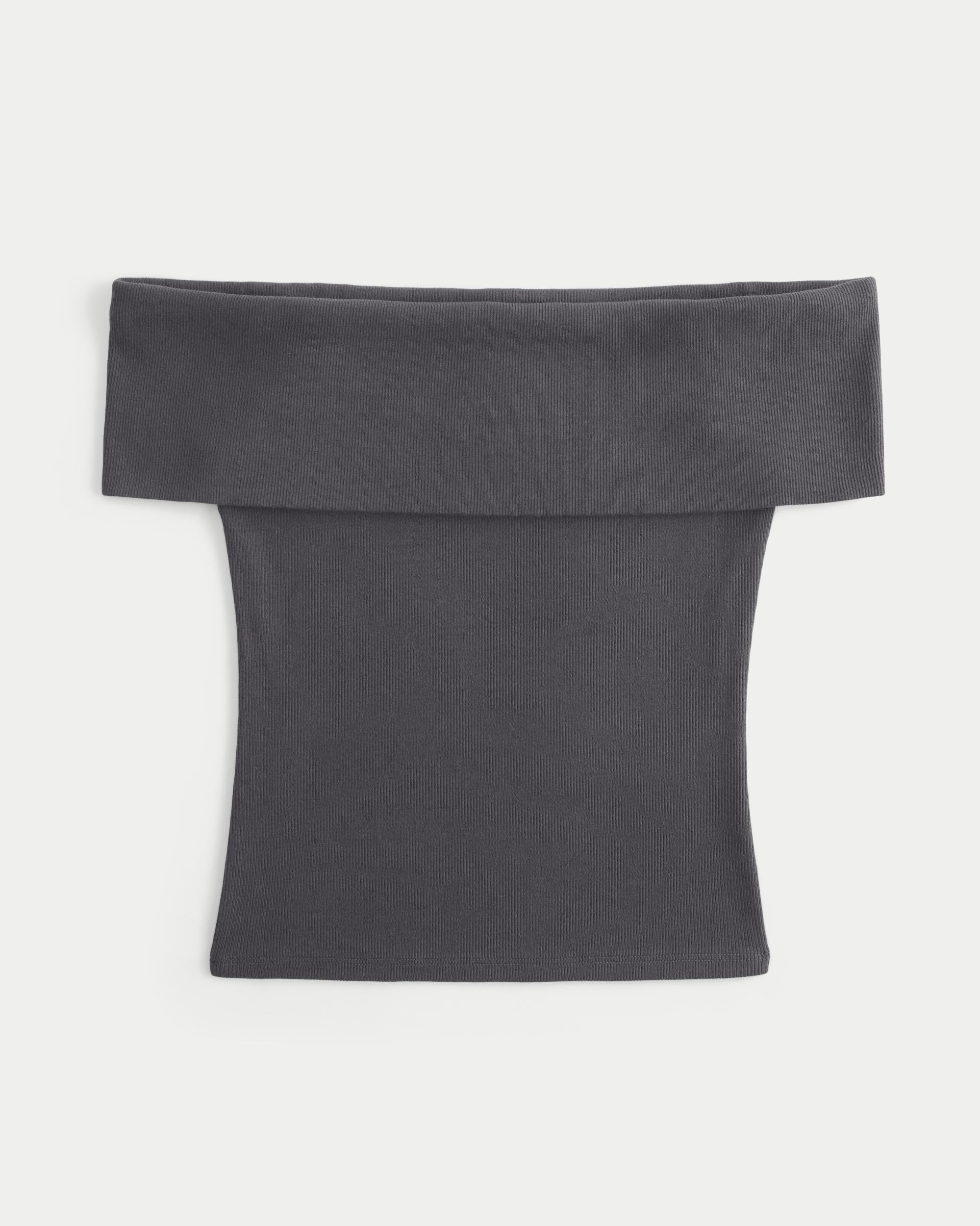 Ribbed Off-the-Shoulder Foldover Top Product Image