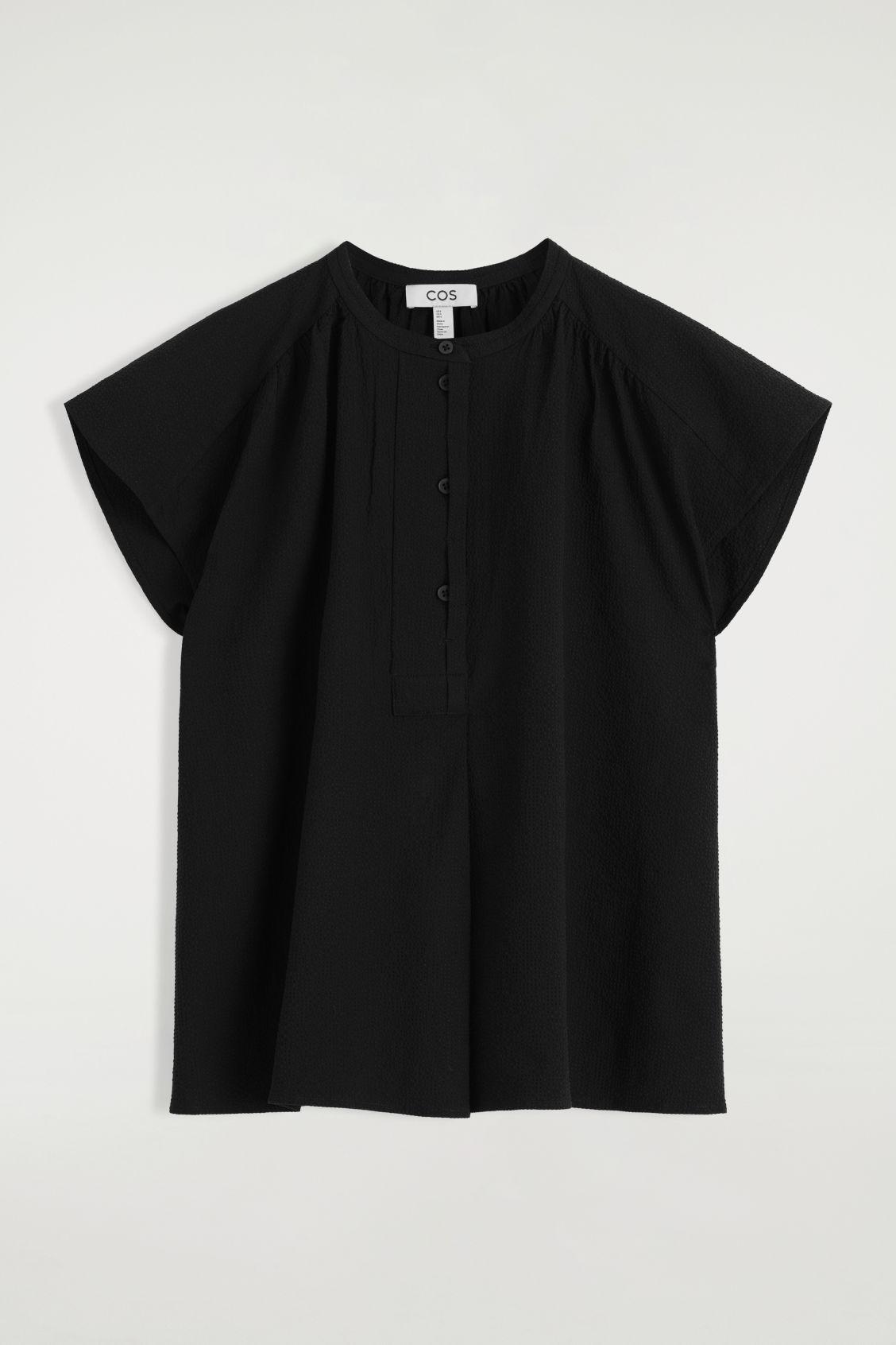 GATHERED GRANDAD-COLLAR BLOUSE Product Image